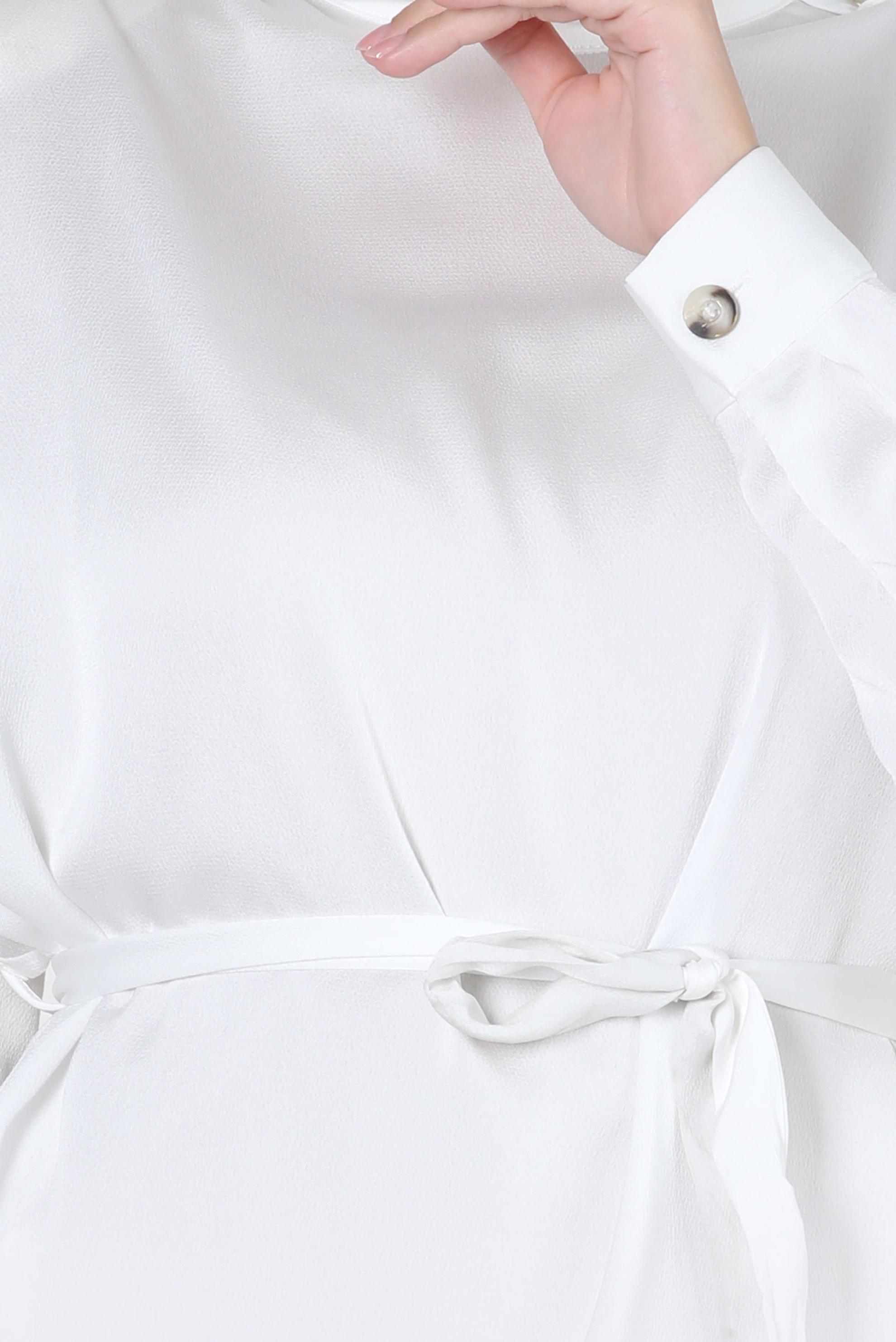 Tesettür giyim BEYAZ KUŞAKLI SATEN BLUZ 41618 