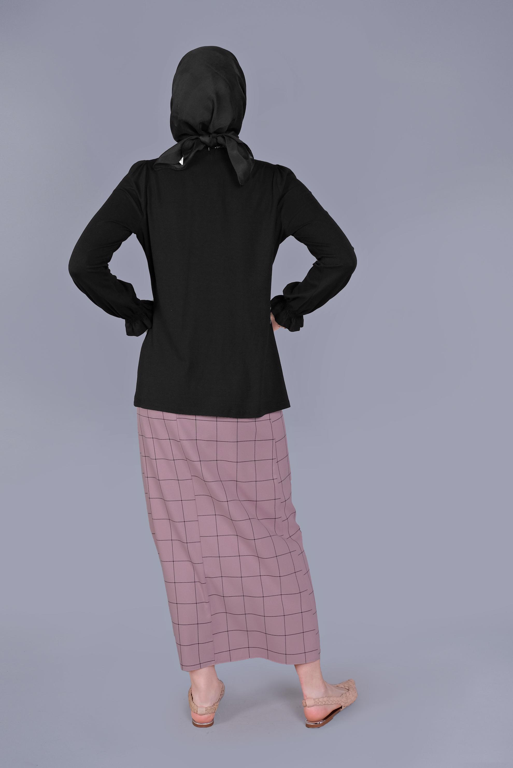 Tesettür giyim SİYAH MANŞETLERİ LASTİKLİ BLUZ 41620 