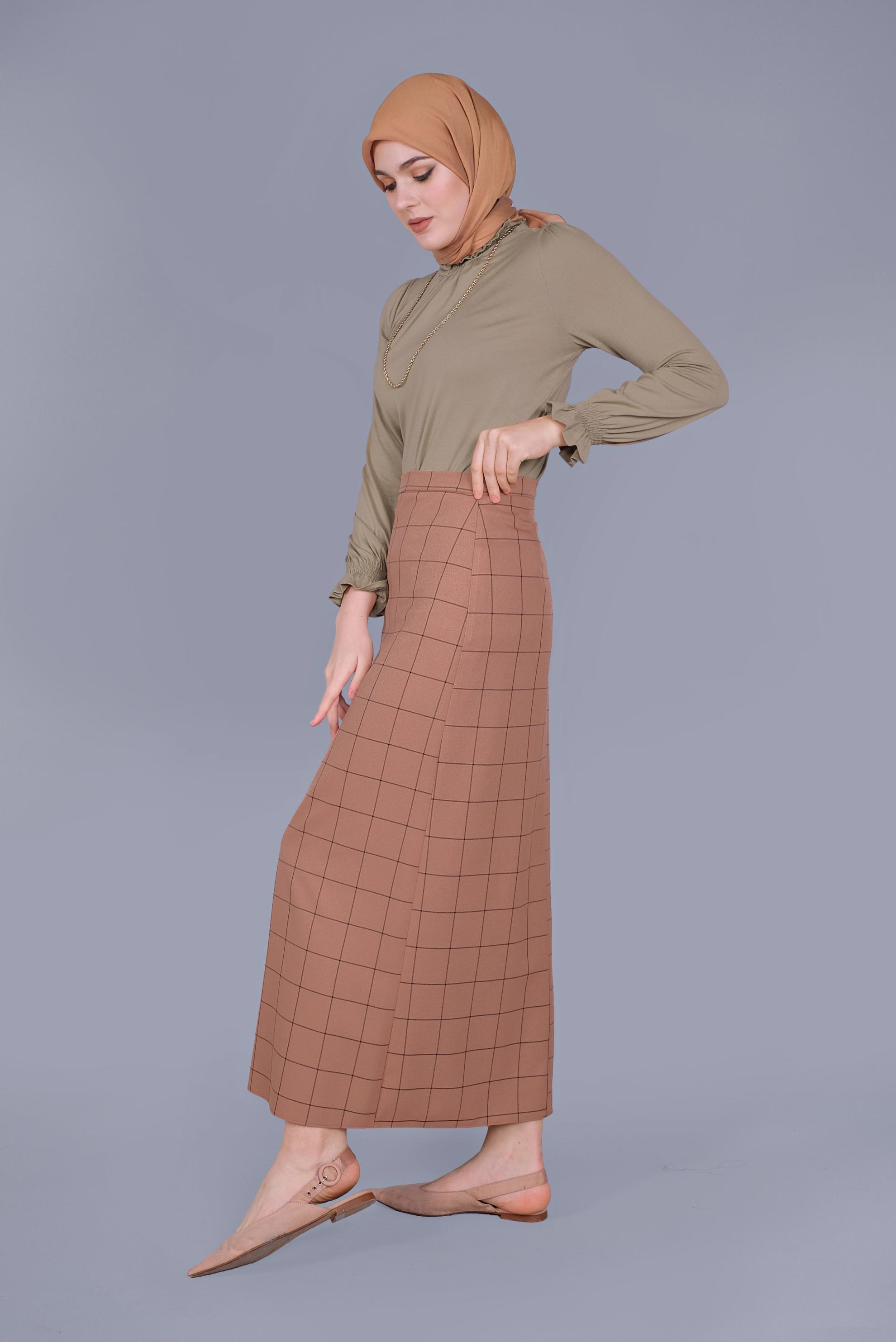 Tesettür giyim BEJ MANŞETLERİ LASTİKLİ BLUZ 41620 