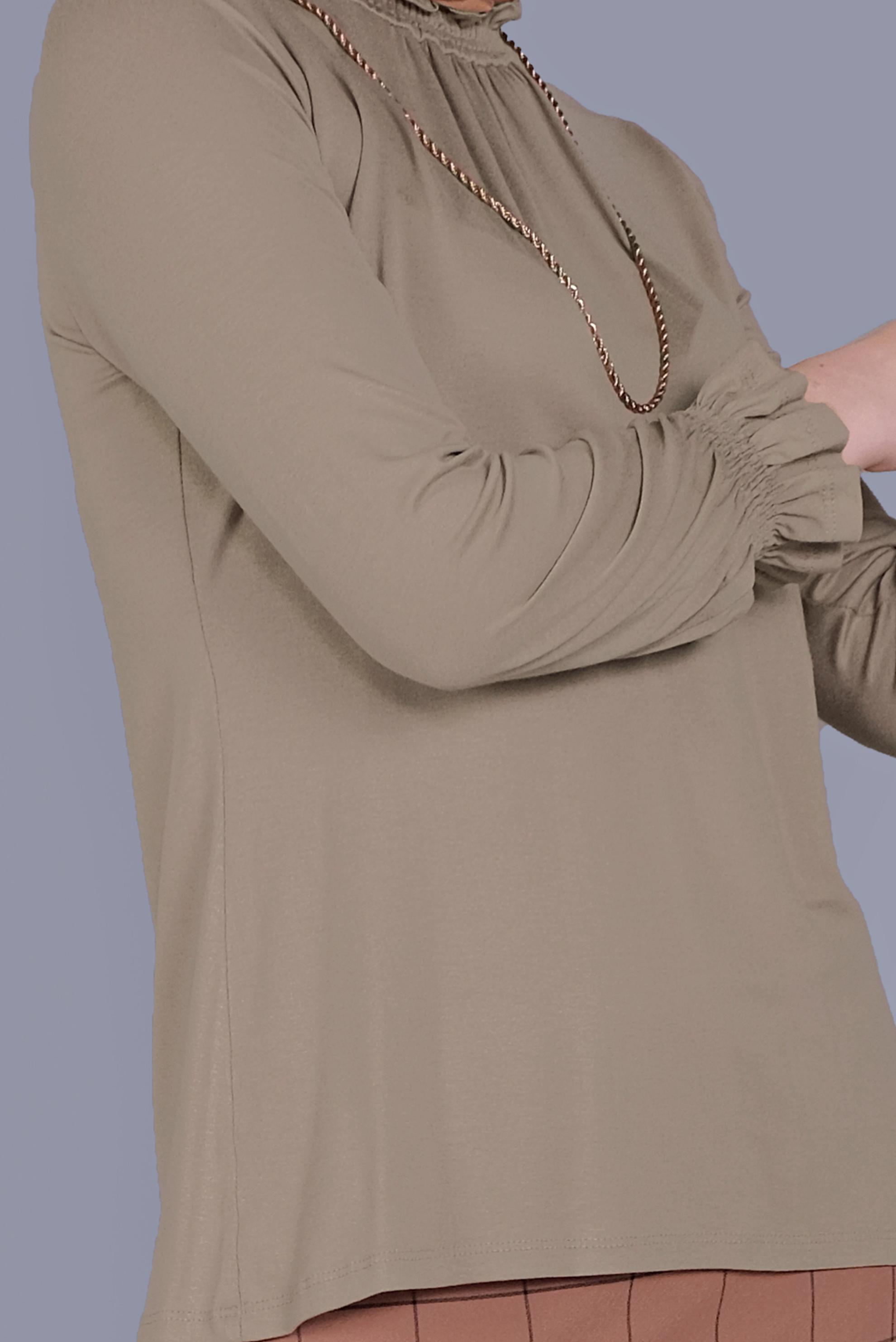 Tesettür giyim BEJ MANŞETLERİ LASTİKLİ BLUZ 41620 