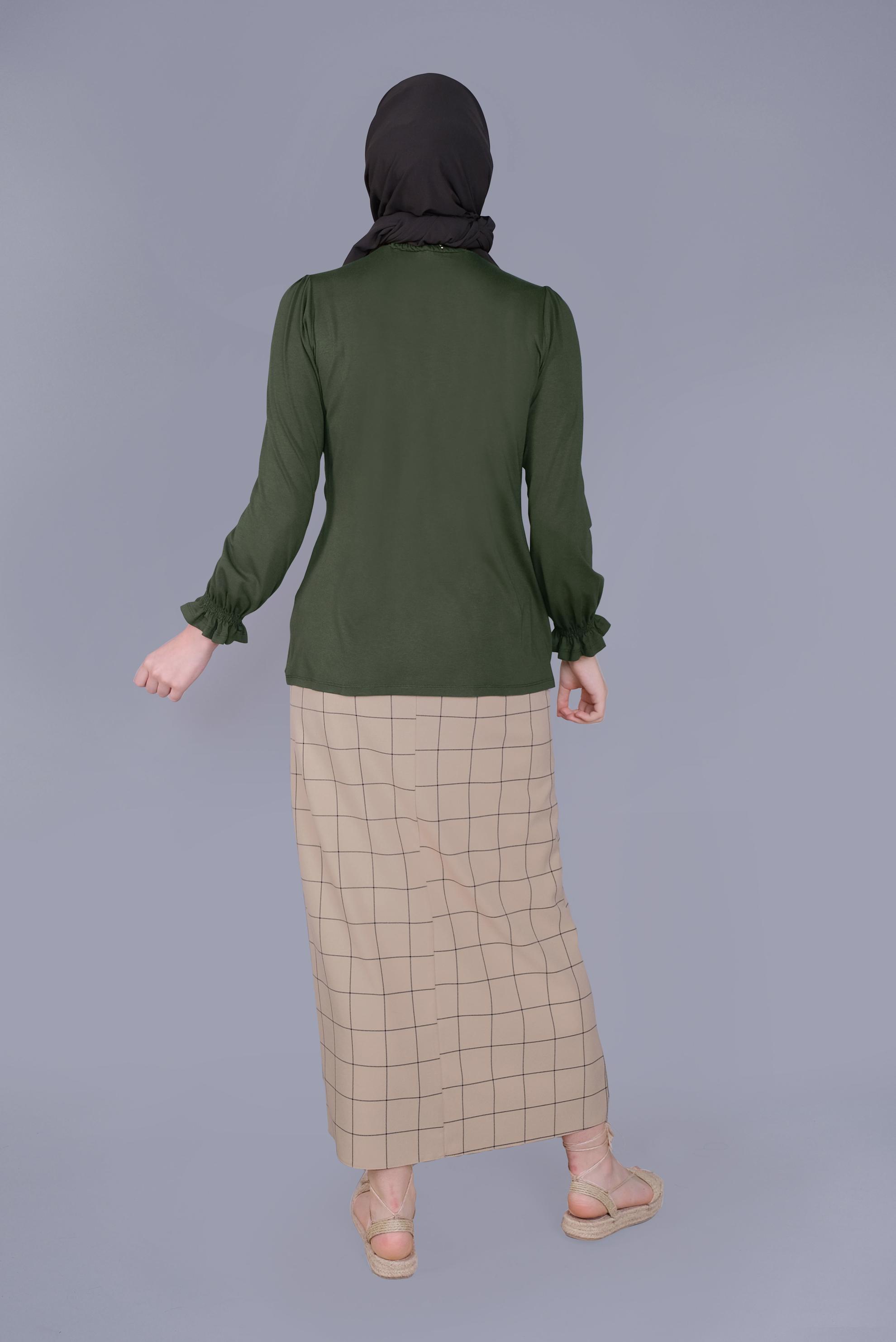 Tesettür giyim HAKİ MANŞETLERİ LASTİKLİ BLUZ 41620 