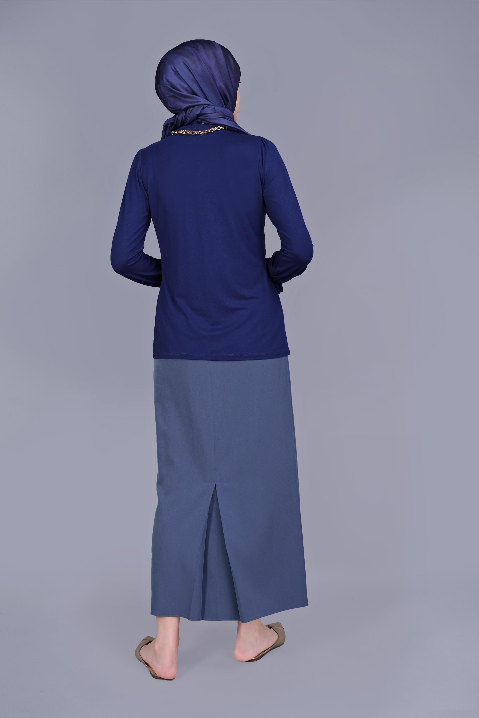 Tesettür giyim LACİVERT MANŞETLERİ LASTİKLİ BLUZ 41620 