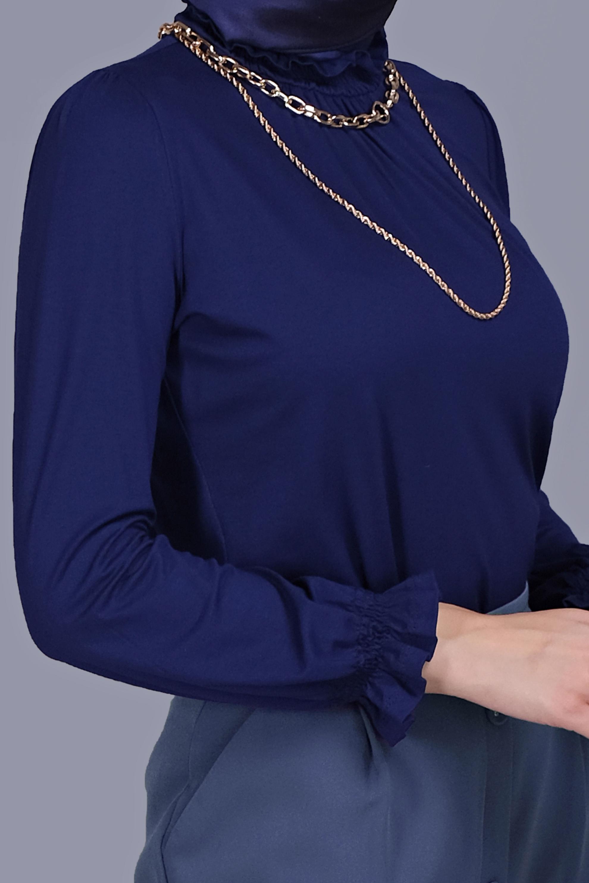 Tesettür giyim LACİVERT MANŞETLERİ LASTİKLİ BLUZ 41620 