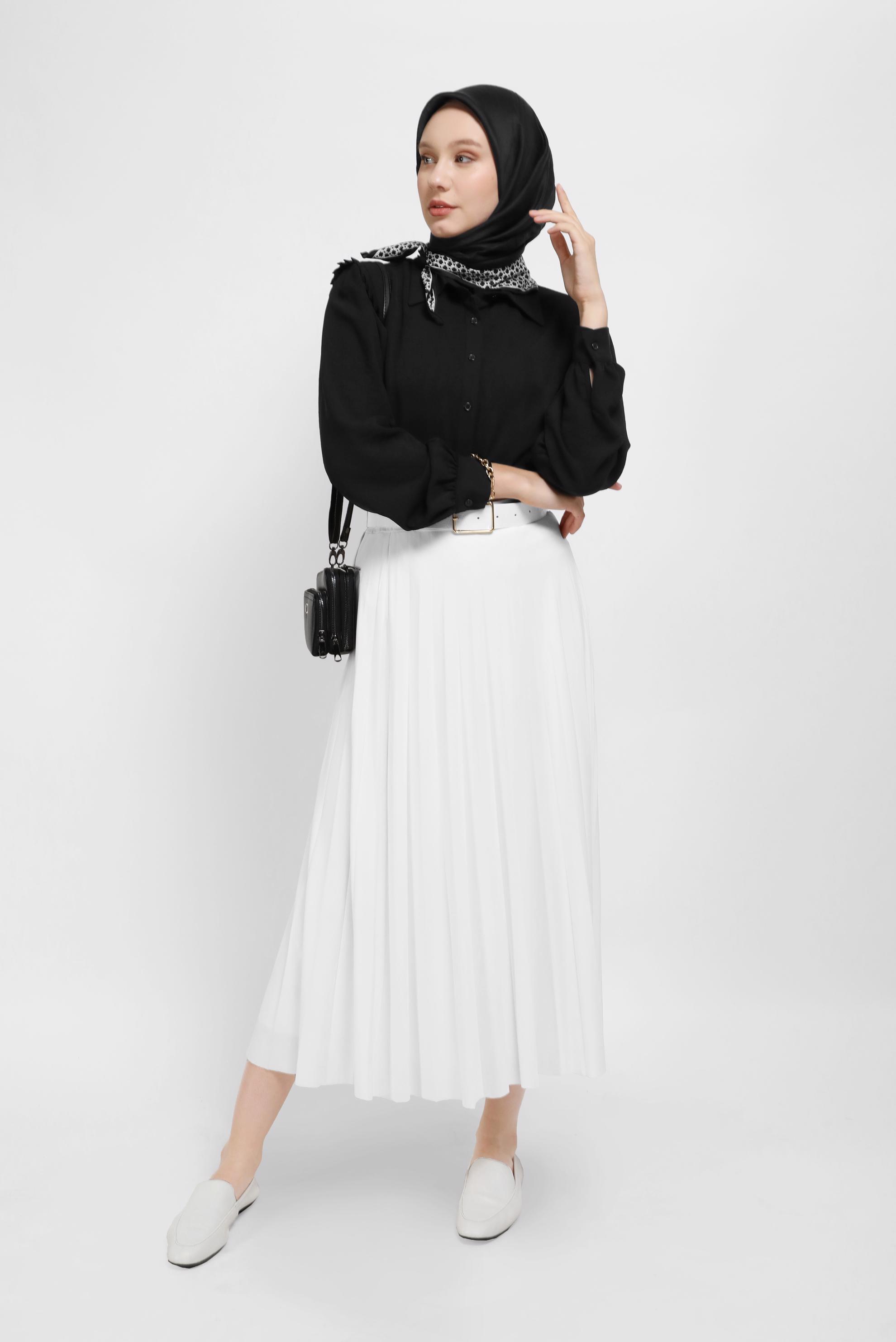 Tesettür giyim SİYAH FIRFIR DETAYLI BLUZ 41660