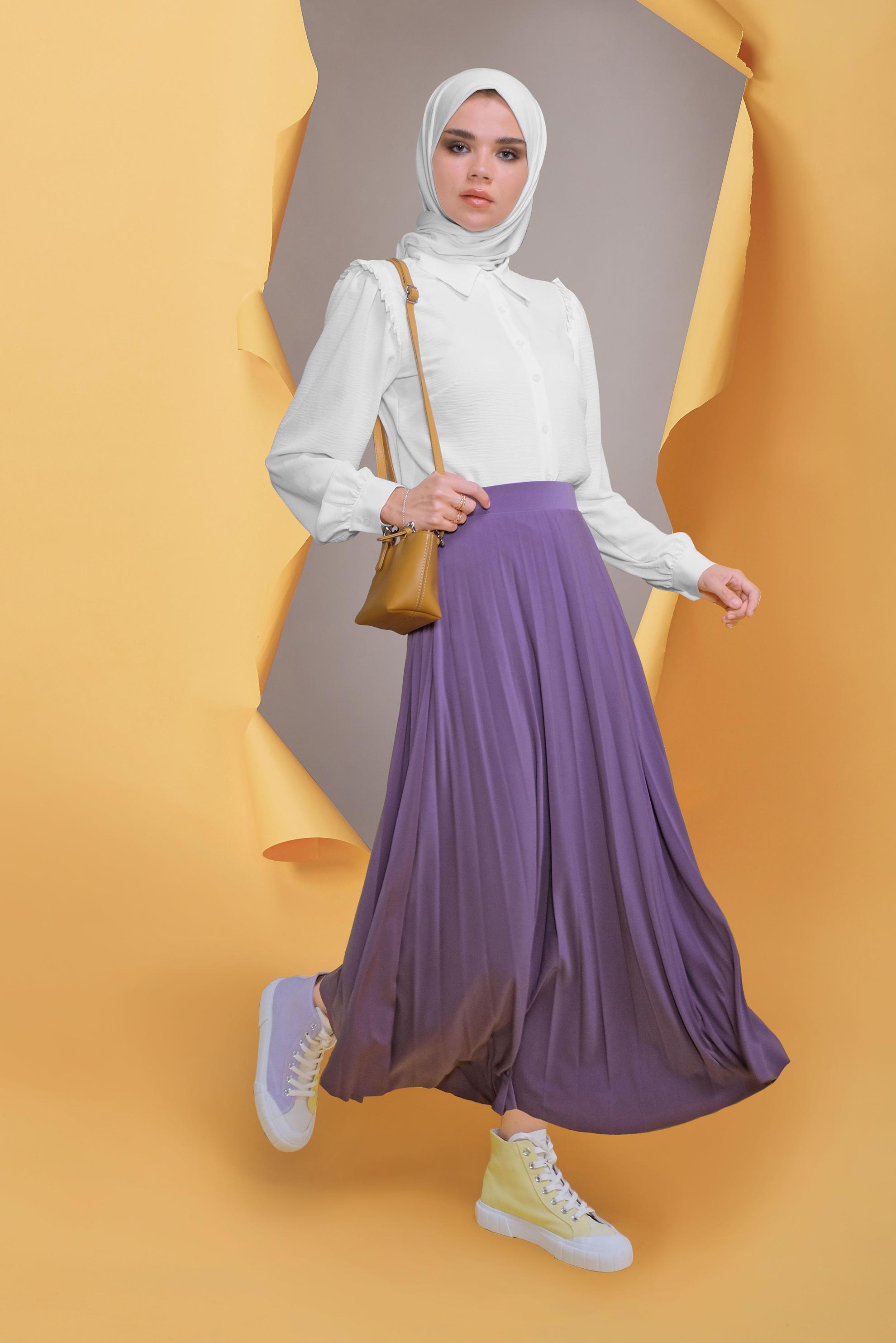 Tesettür giyim BEYAZ FIRFIR DETAYLI BLUZ 41660