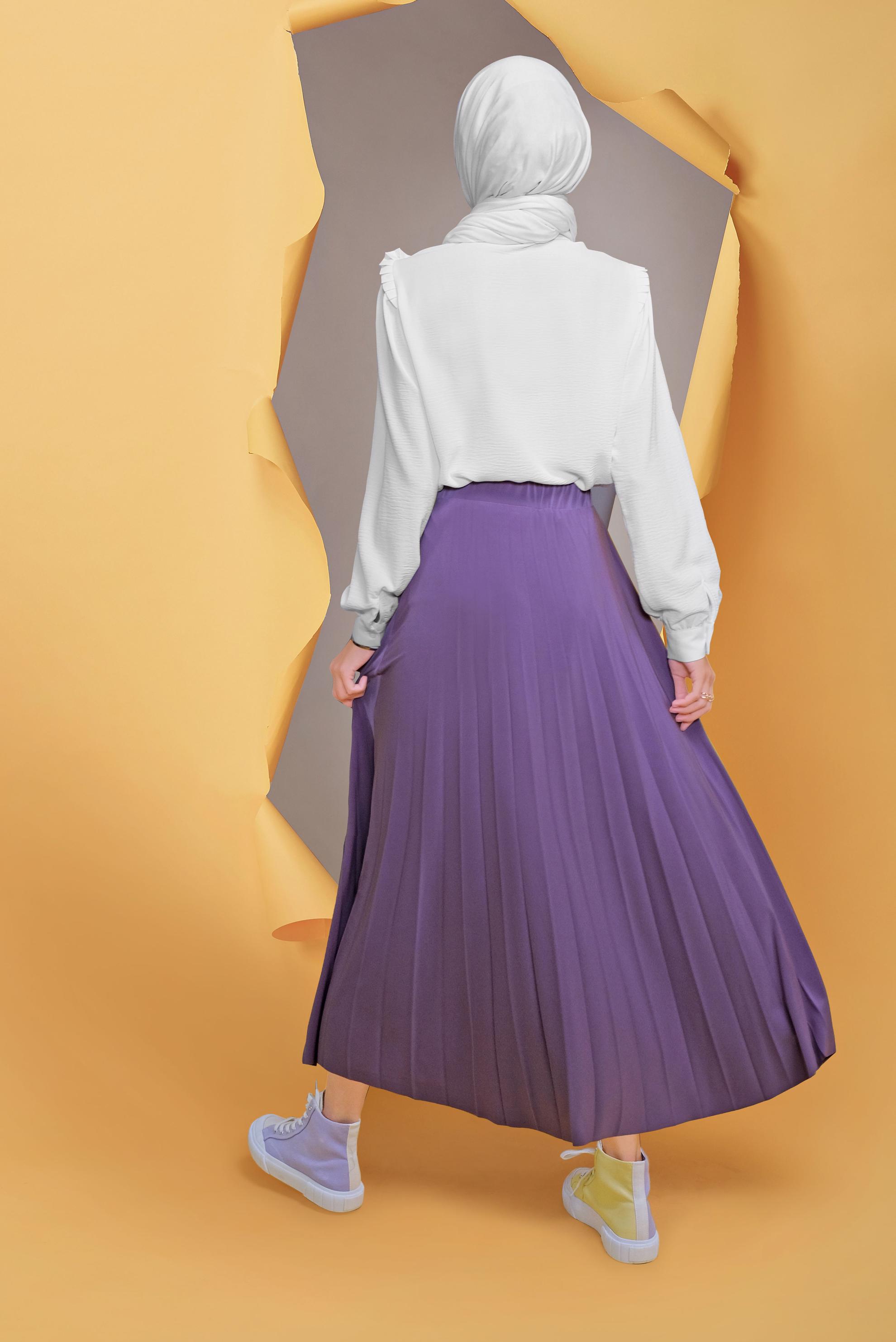 Tesettür giyim BEYAZ FIRFIR DETAYLI BLUZ 41660