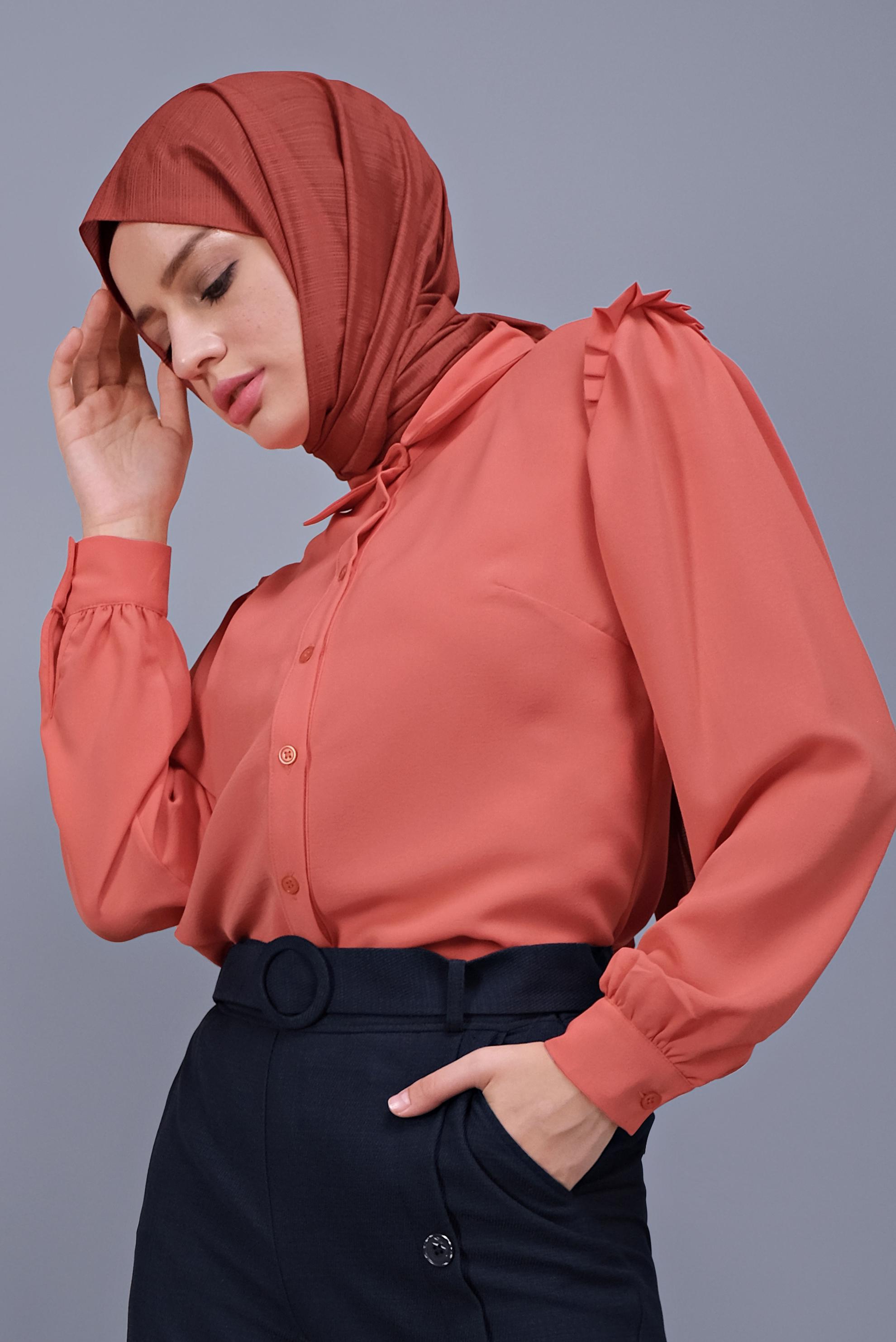 Tesettür giyim MERCAN FIRFIR DETAYLI BLUZ 41660