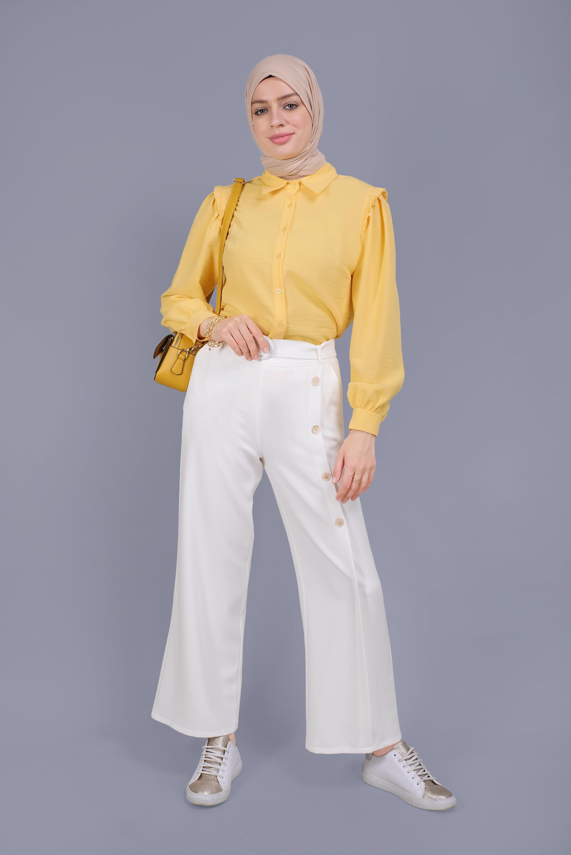 Tesettür giyim SARI FIRFIR DETAYLI BLUZ 41660