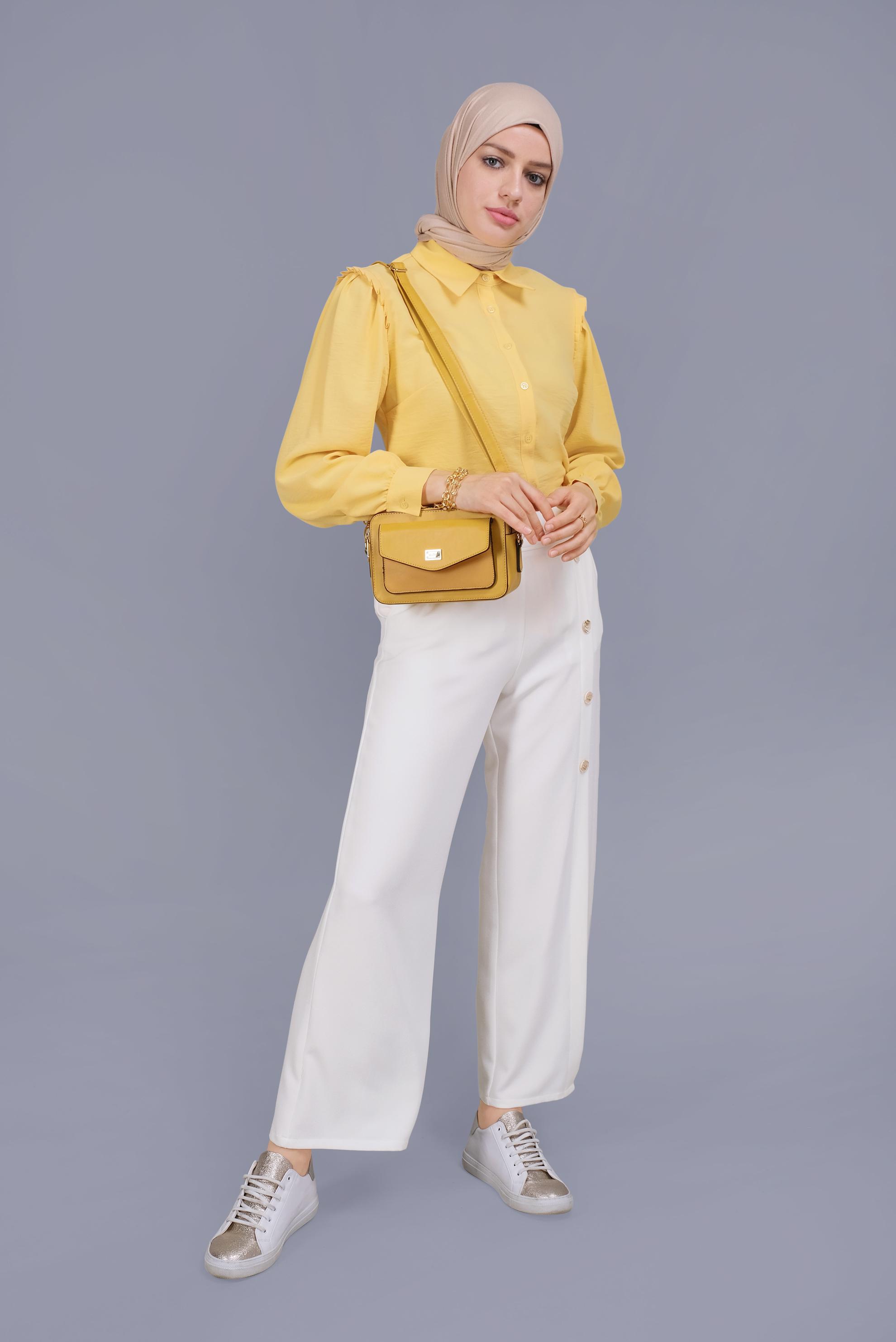 Tesettür giyim SARI FIRFIR DETAYLI BLUZ 41660