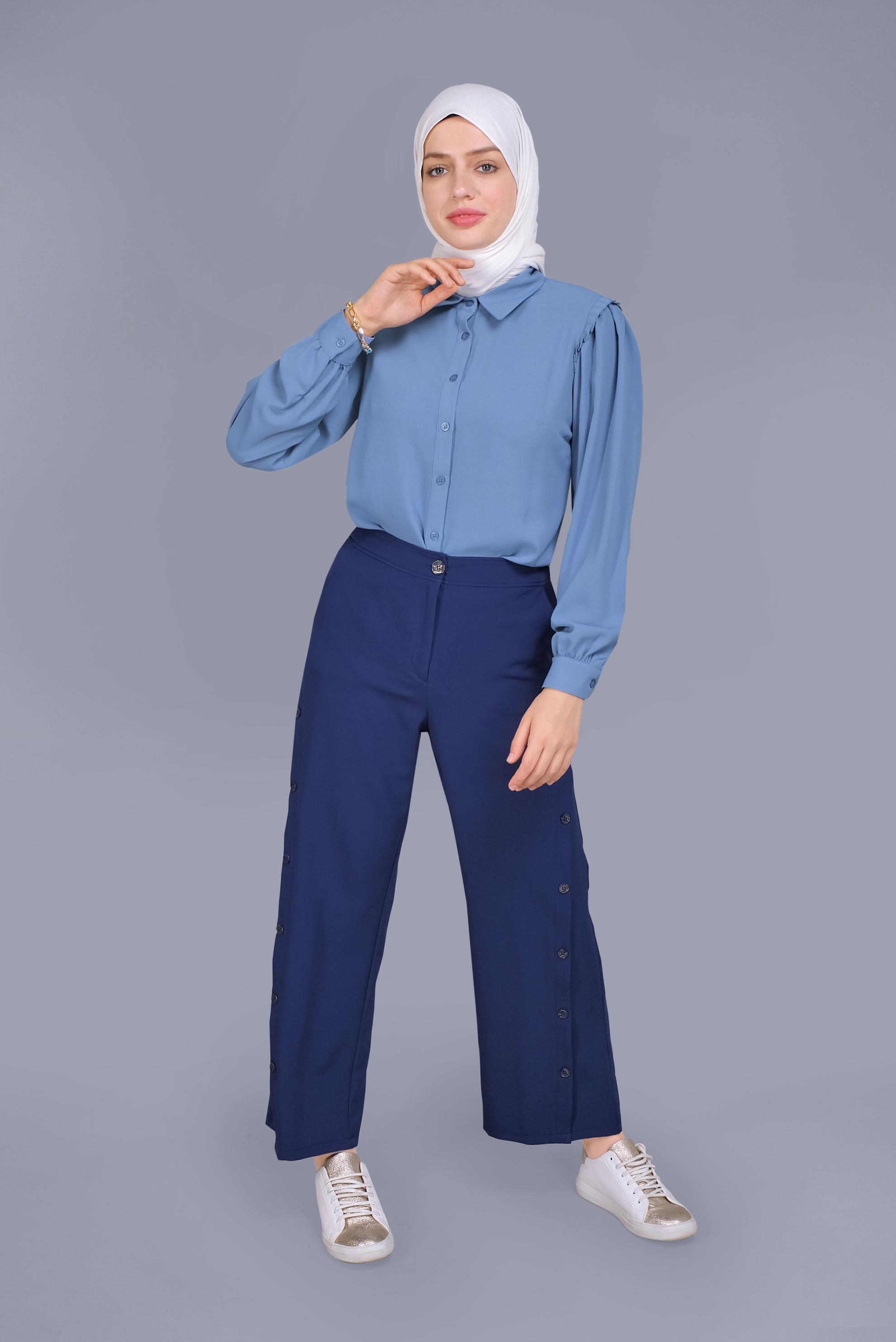 Tesettür giyim MAVİ FIRFIR DETAYLI BLUZ 41660