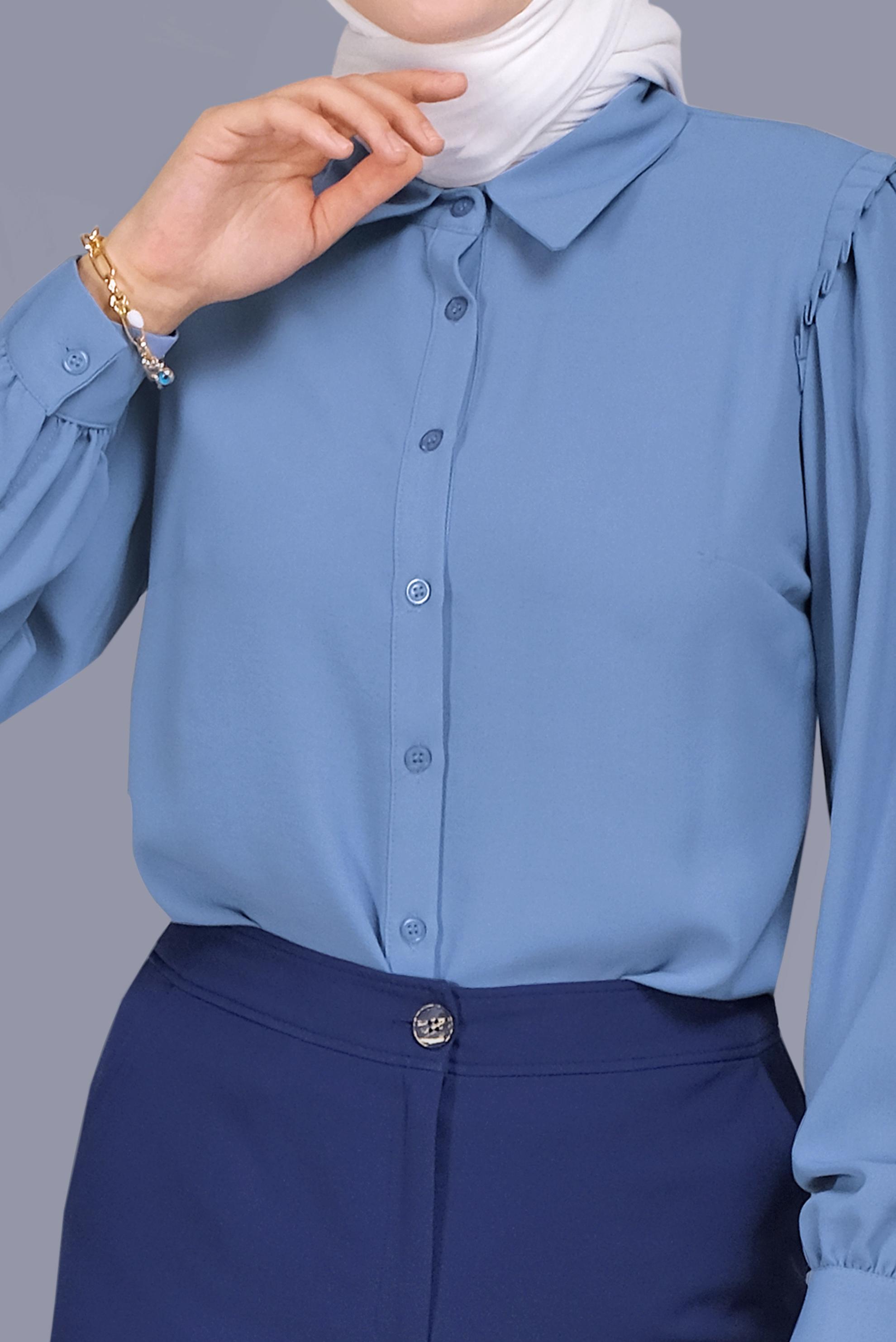 Tesettür giyim MAVİ FIRFIR DETAYLI BLUZ 41660