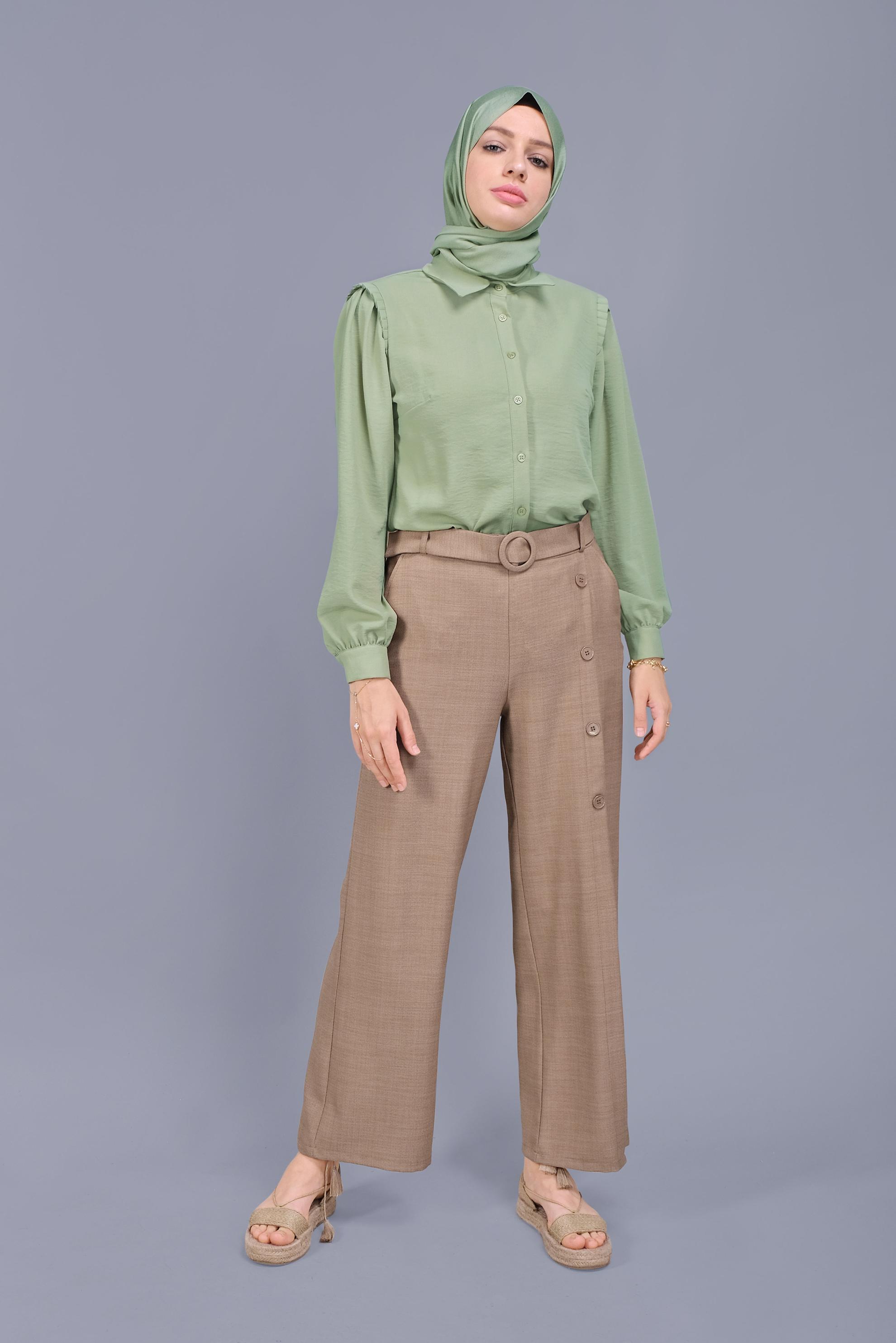 Tesettür giyim YEŞİL FIRFIR DETAYLI BLUZ 41660