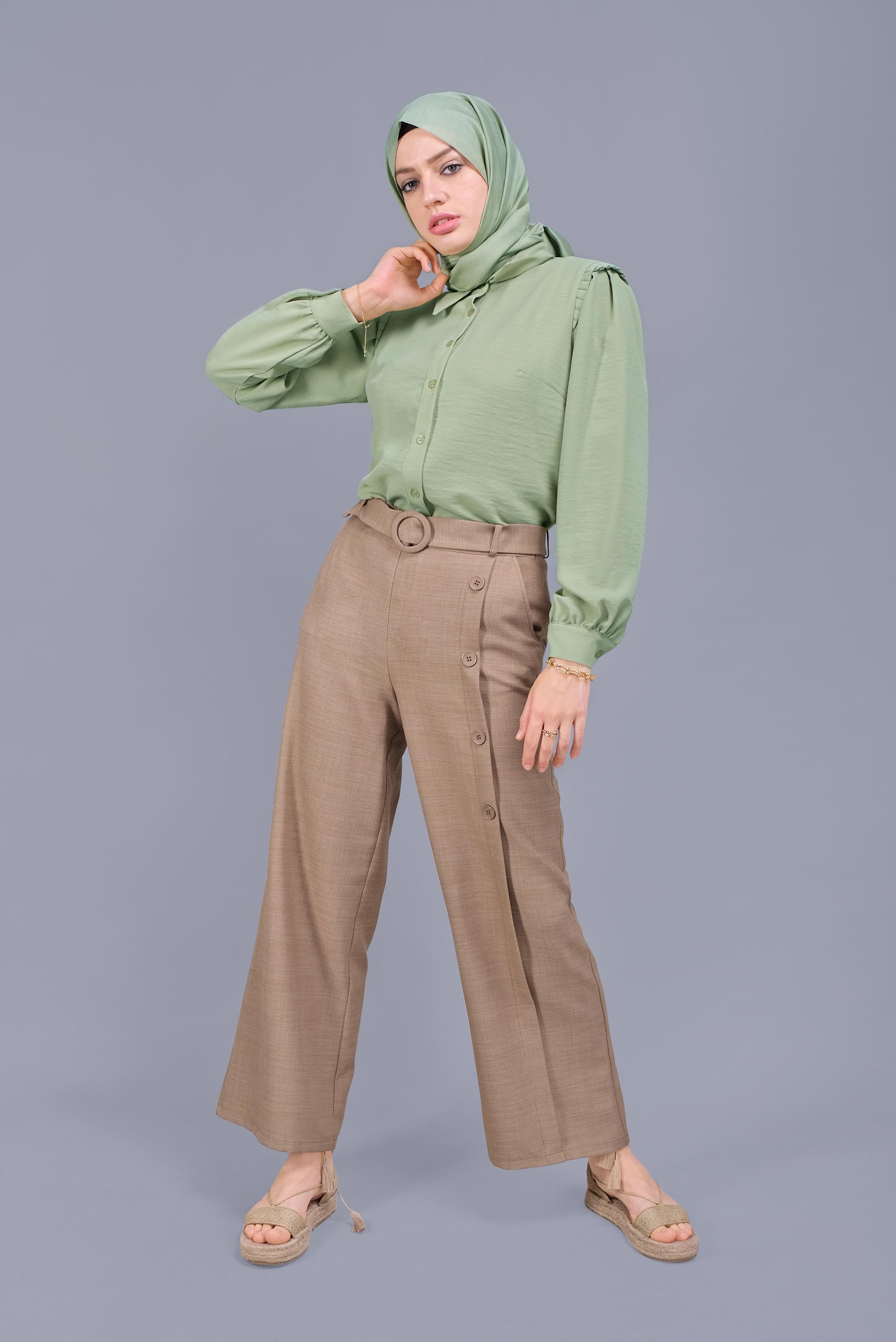 Tesettür giyim YEŞİL FIRFIR DETAYLI BLUZ 41660