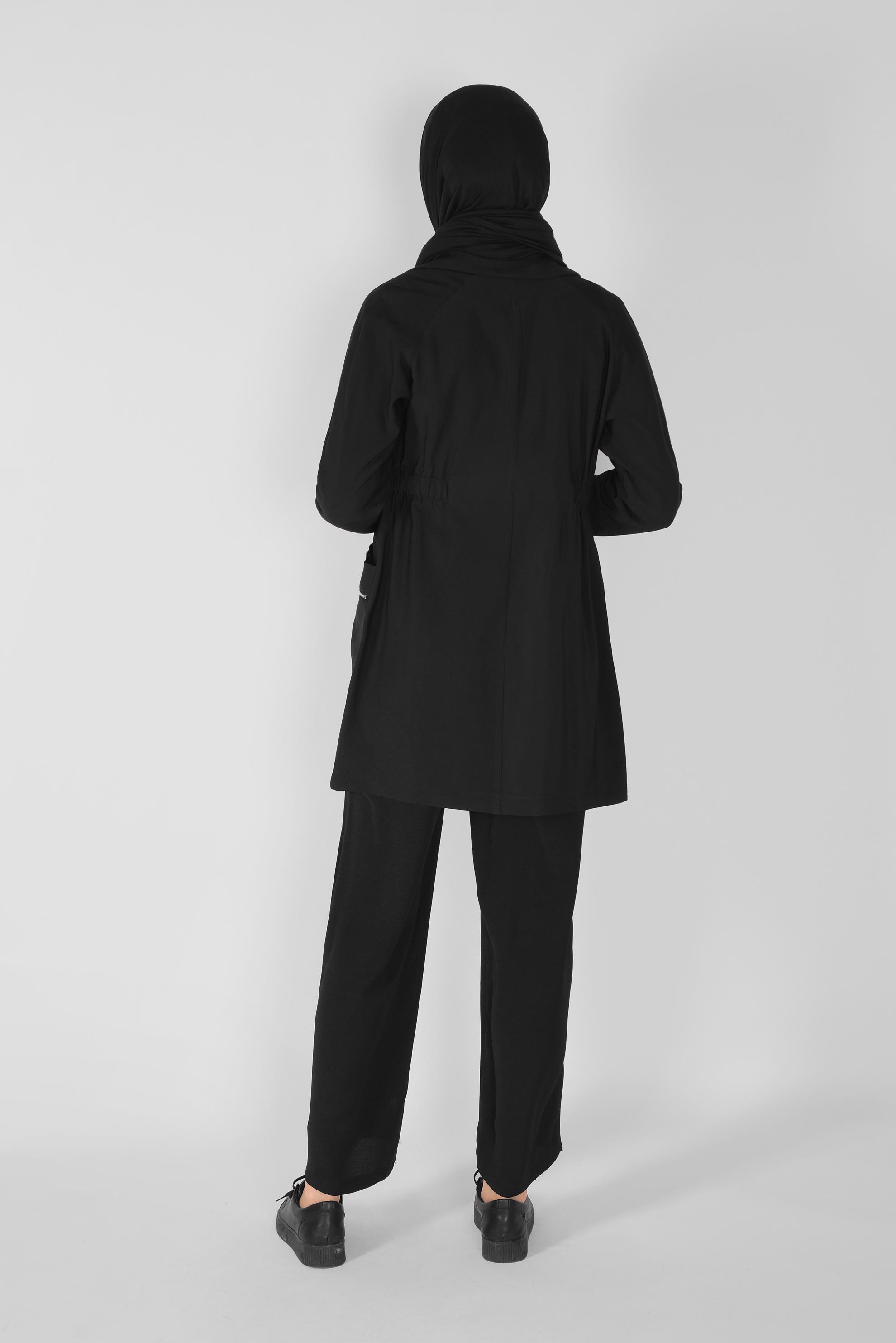 Tesettür giyim SİYAH LASTİK DETAYLI CEKET 41423 