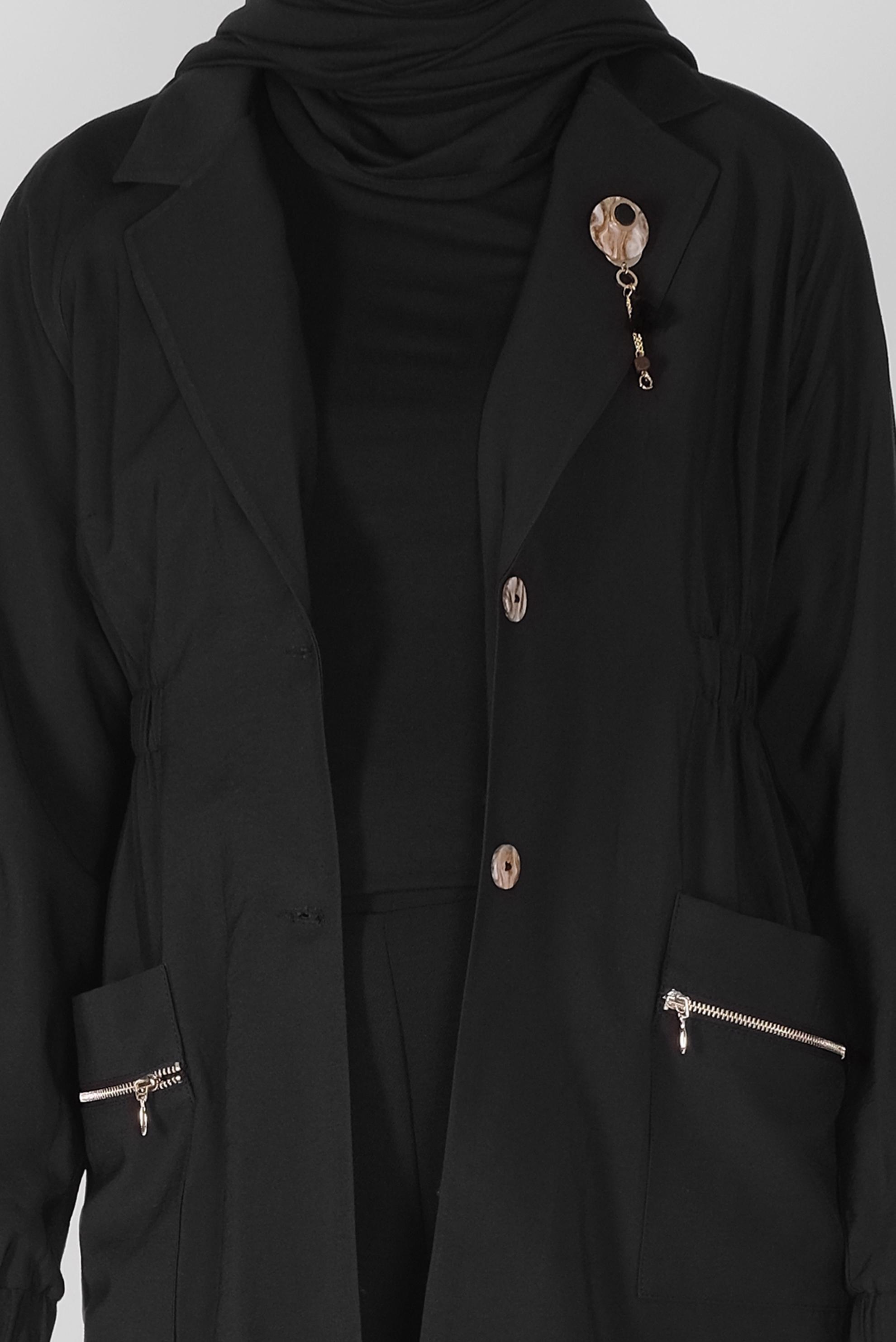 Tesettür giyim SİYAH LASTİK DETAYLI CEKET 41423 