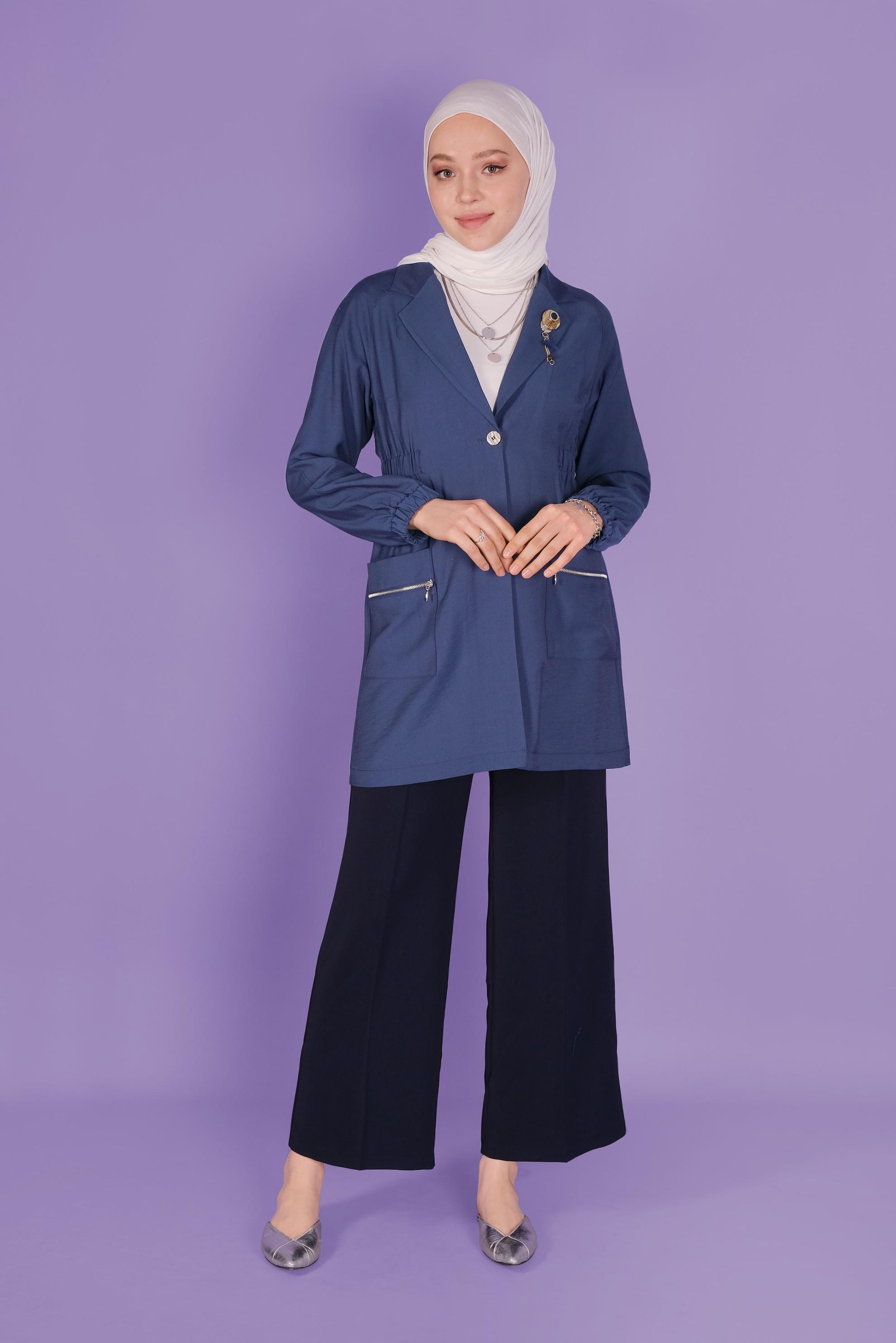 Tesettür giyim LACİVERT LASTİK DETAYLI CEKET 41423 