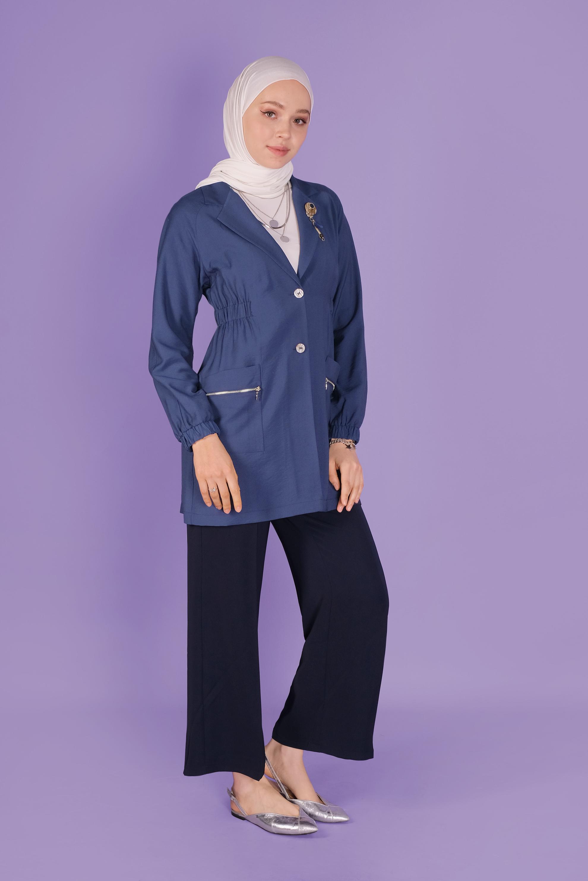 Tesettür giyim LACİVERT LASTİK DETAYLI CEKET 41423 