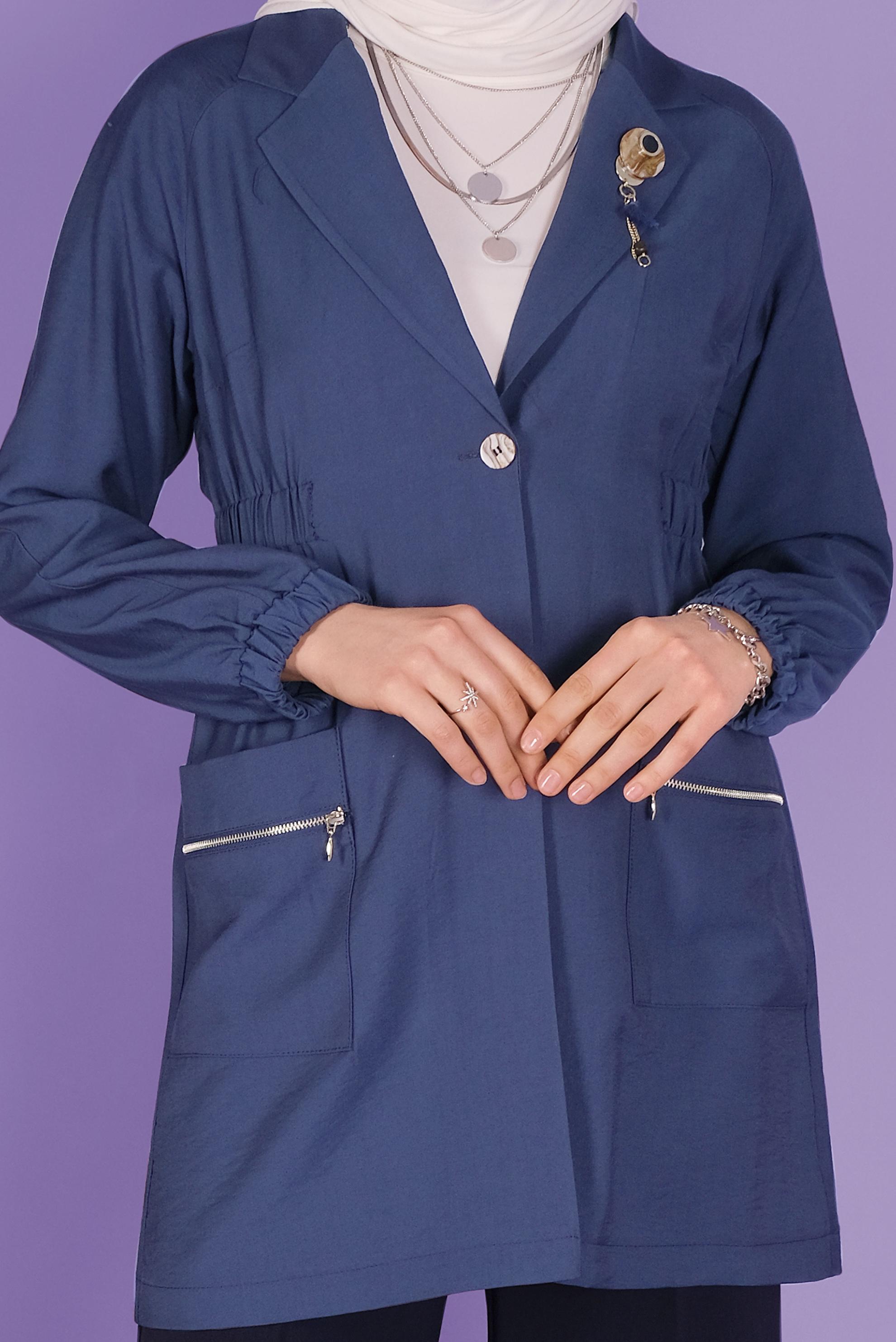 Tesettür giyim LACİVERT LASTİK DETAYLI CEKET 41423 