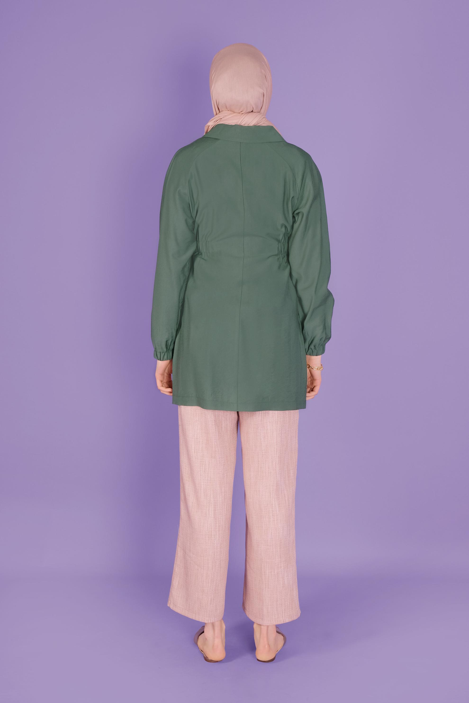 Tesettür giyim YEŞİL LASTİK DETAYLI CEKET 41423 