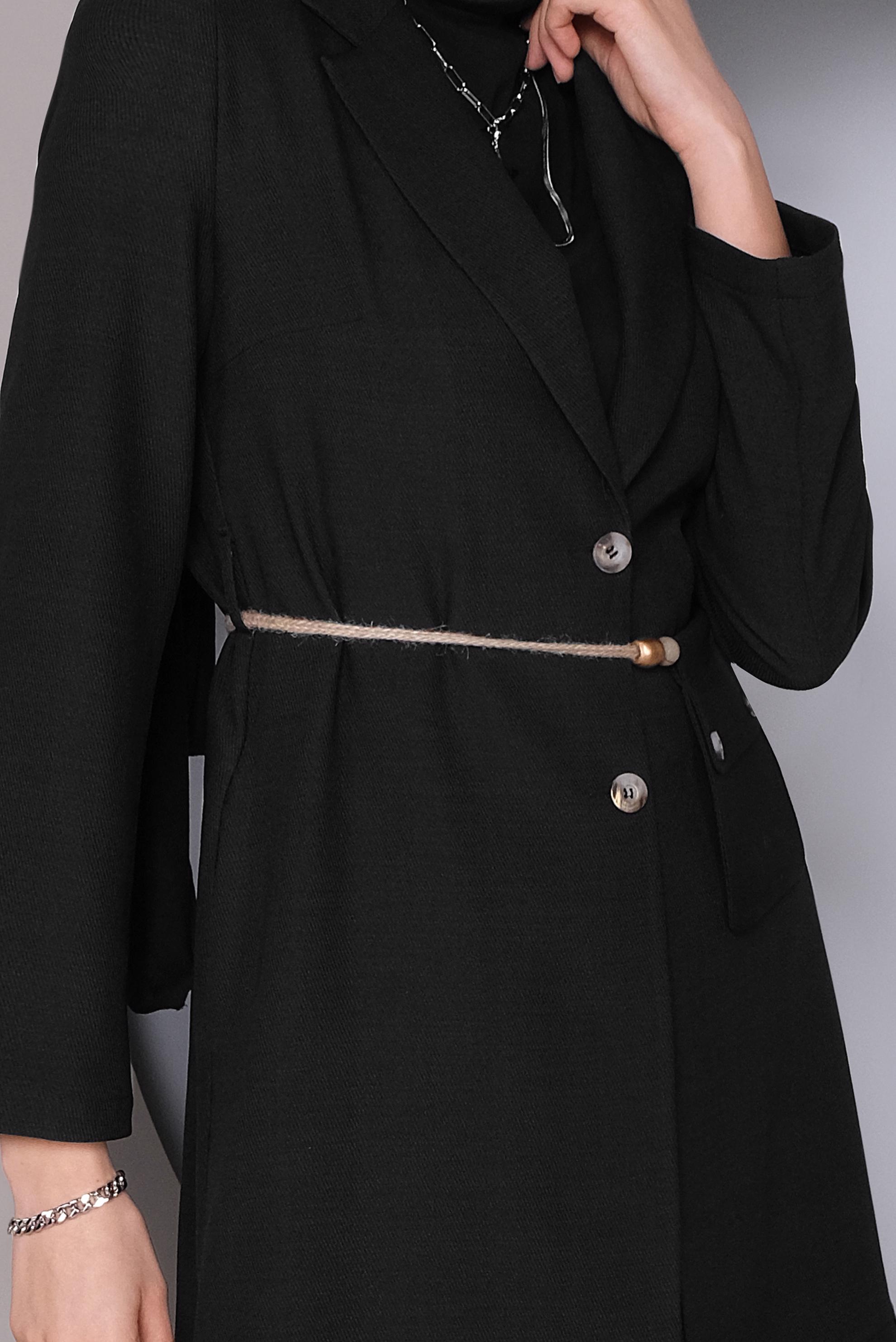 Tesettür giyim SİYAH HALAT KEMERLİ KETEN CEKET 41424