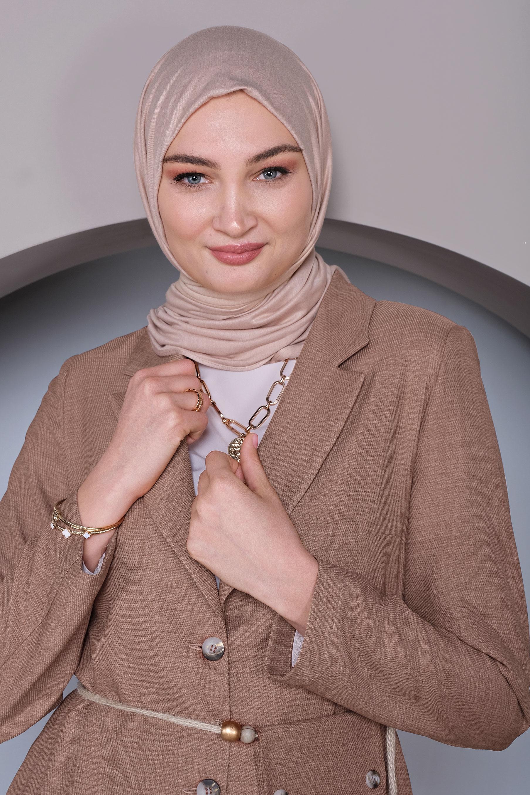 Tesettür giyim KAHVE HALAT KEMERLİ KETEN CEKET 41424