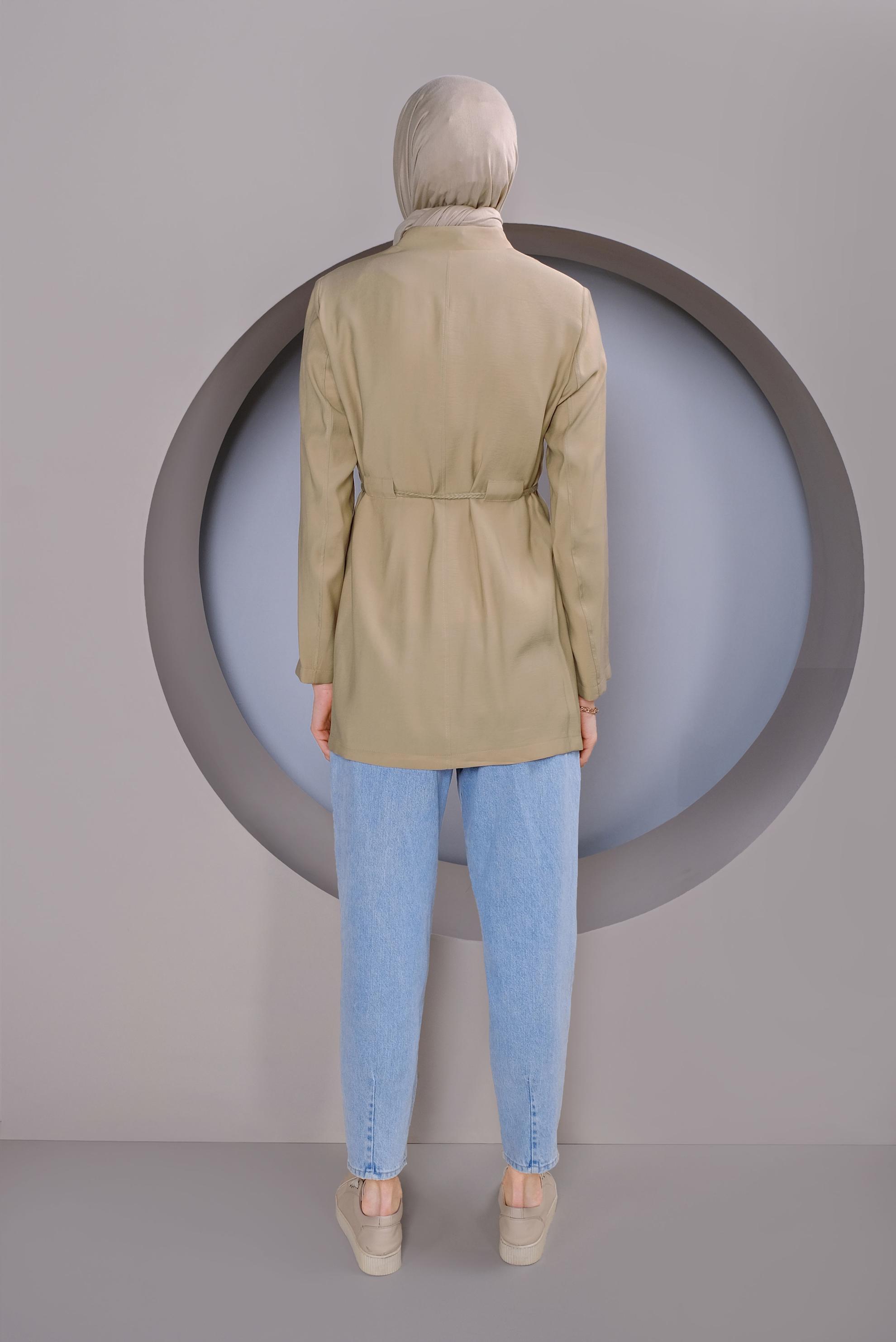 Tesettür giyim KAHVE HALAT KEMERLİ CEPLİ CEKET 41425