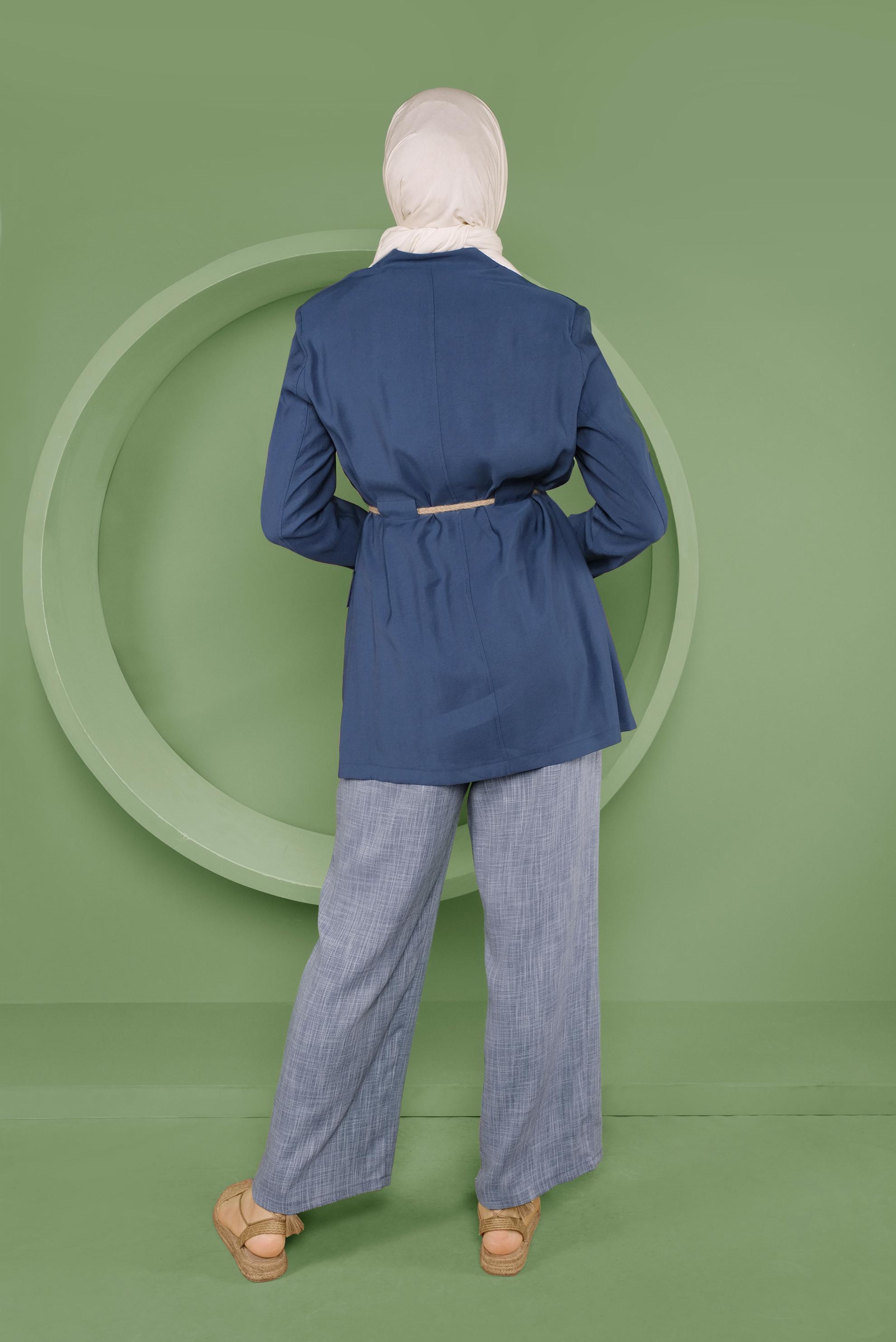 Tesettür giyim LACİVERT HALAT KEMERLİ CEPLİ CEKET 41425