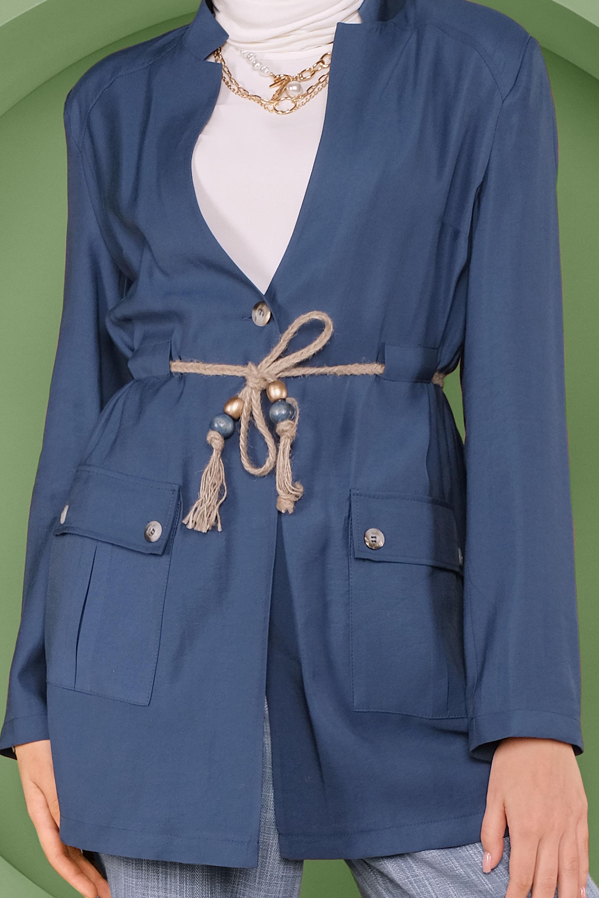 Tesettür giyim LACİVERT HALAT KEMERLİ CEPLİ CEKET 41425