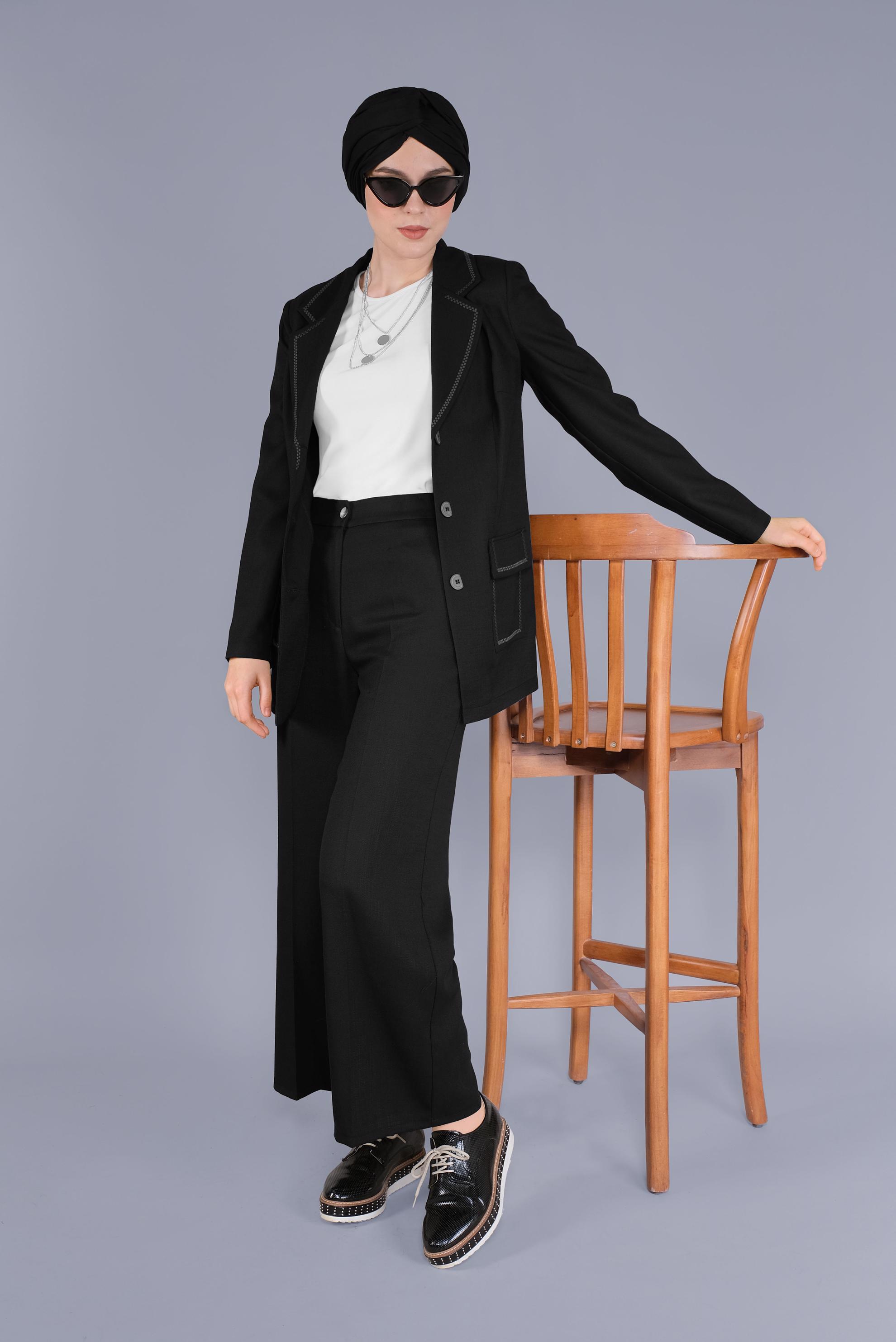 Tesettür giyim SİYAH KRUVAZE YAKA CEPLİ CEKET 41448	