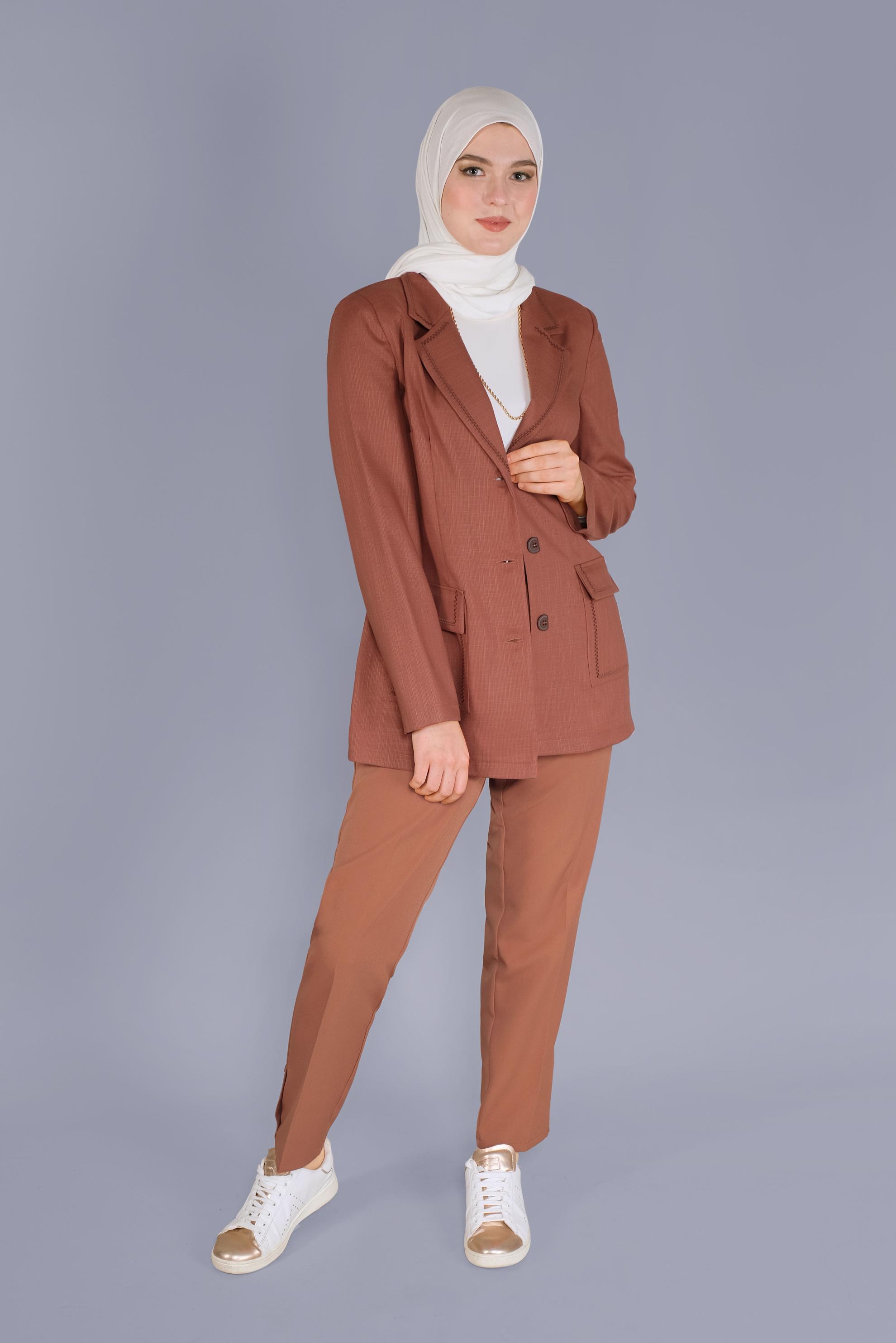 Tesettür giyim TURUNCU KRUVAZE YAKA CEPLİ CEKET 41448	