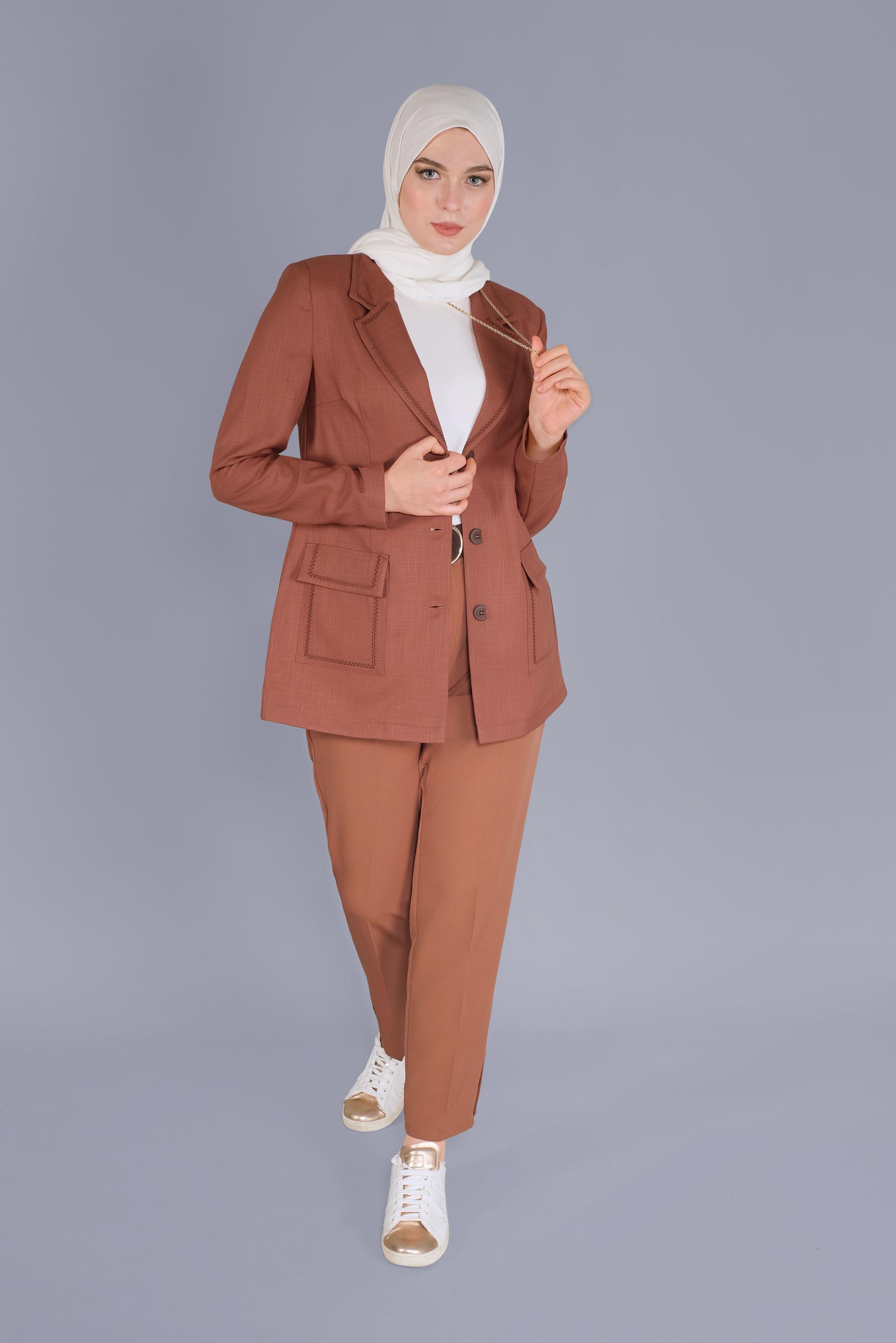 Tesettür giyim TURUNCU KRUVAZE YAKA CEPLİ CEKET 41448	