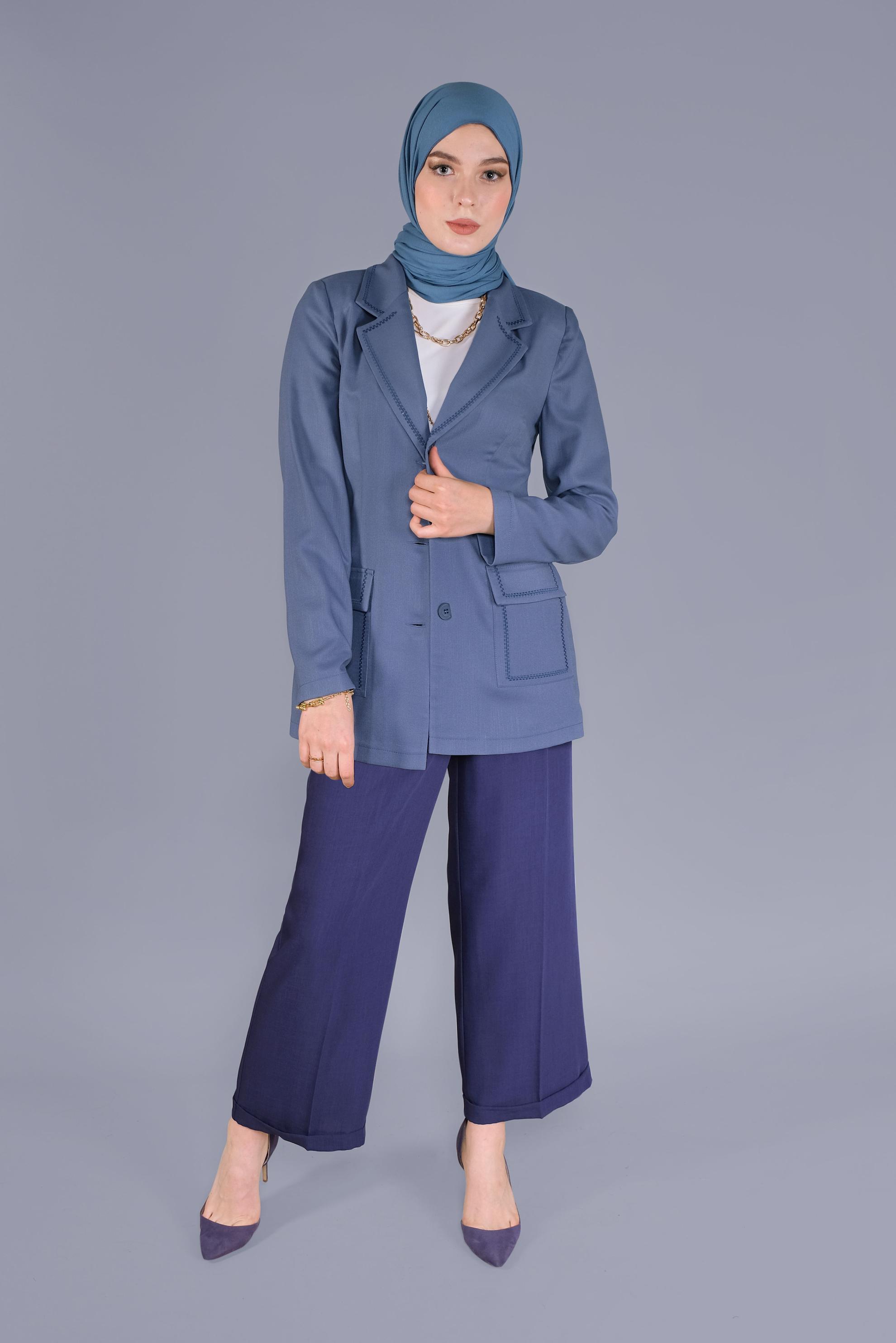 Tesettür giyim LACİVERT KRUVAZE YAKA CEPLİ CEKET 41448	