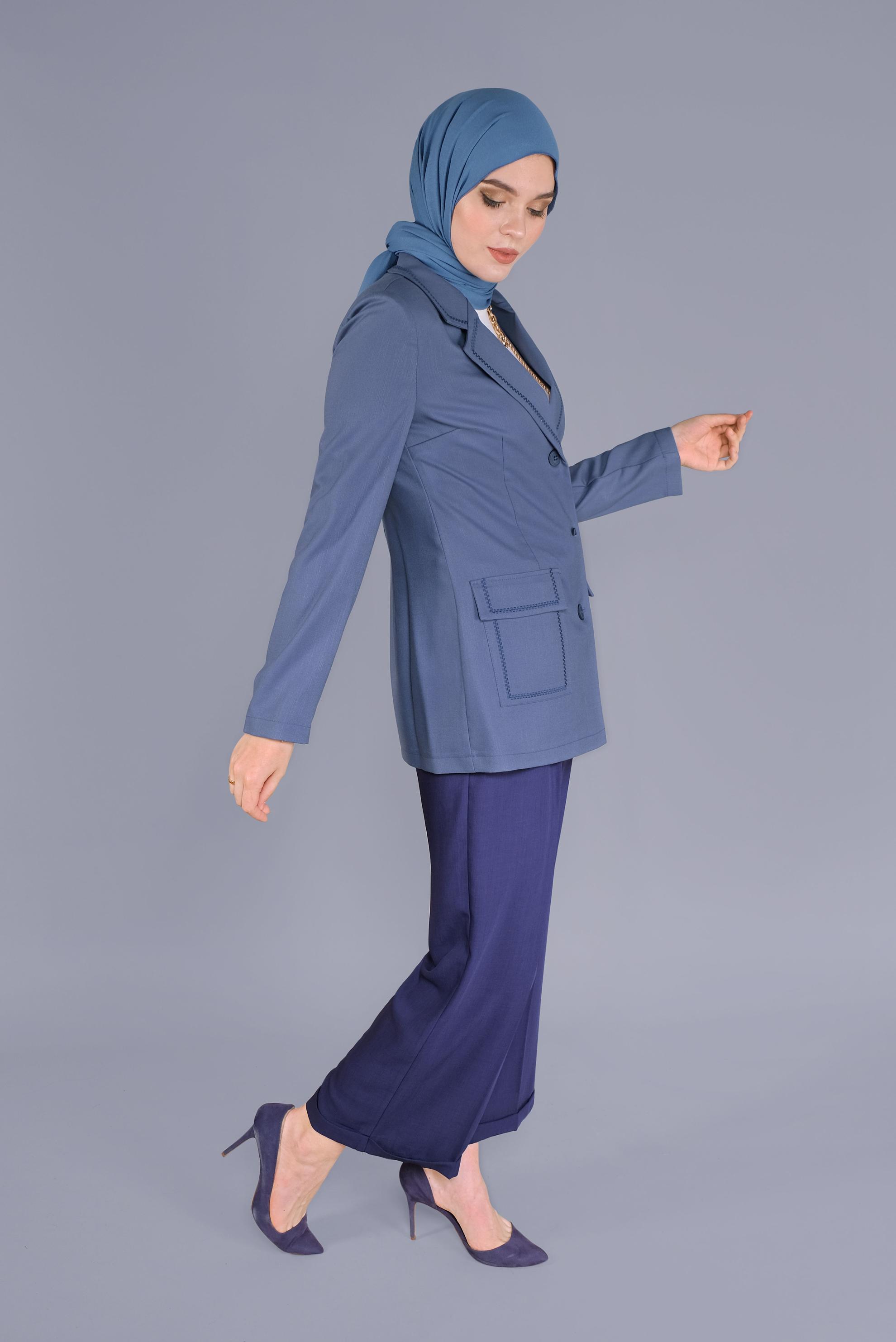 Tesettür giyim LACİVERT KRUVAZE YAKA CEPLİ CEKET 41448	