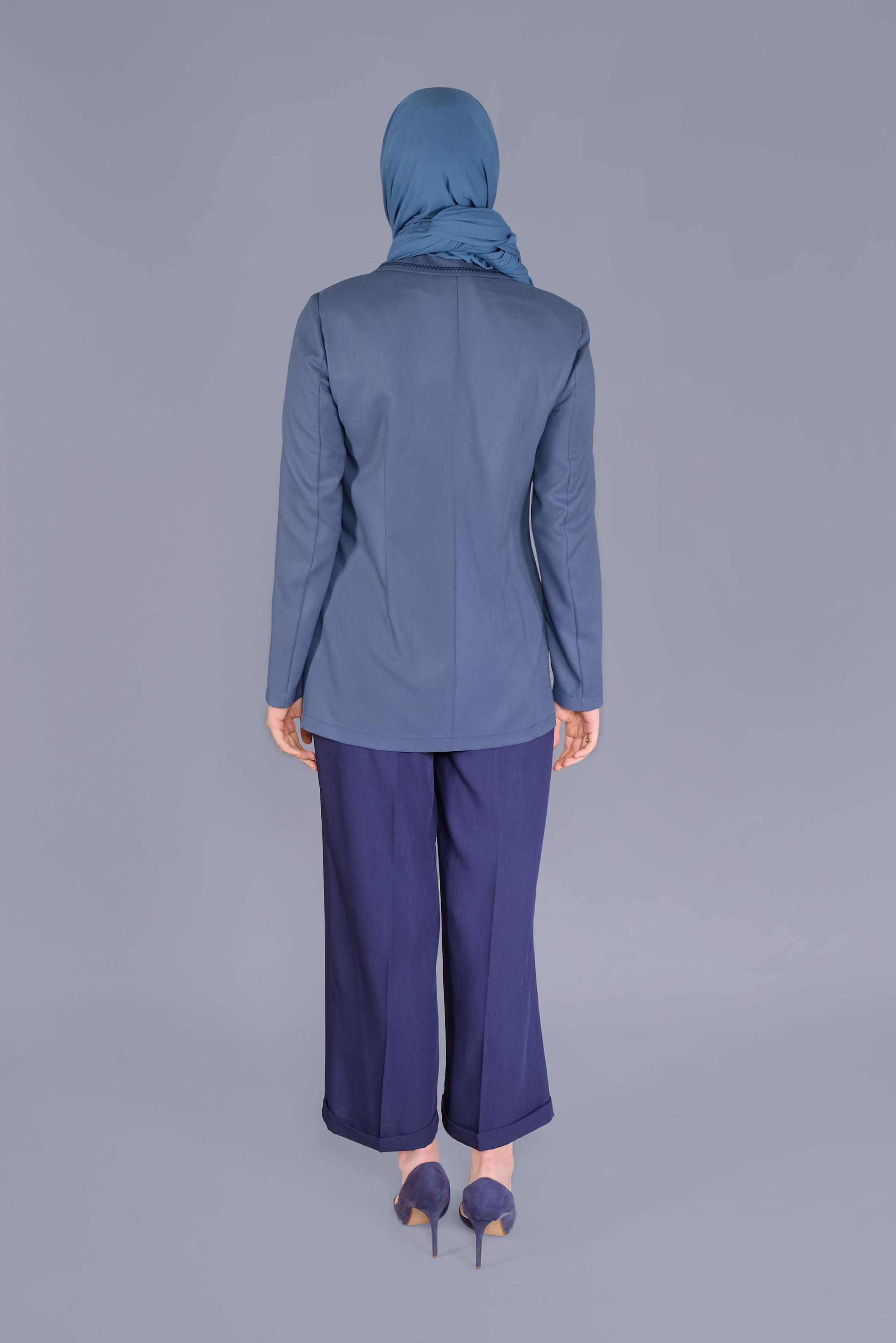 Tesettür giyim LACİVERT KRUVAZE YAKA CEPLİ CEKET 41448	