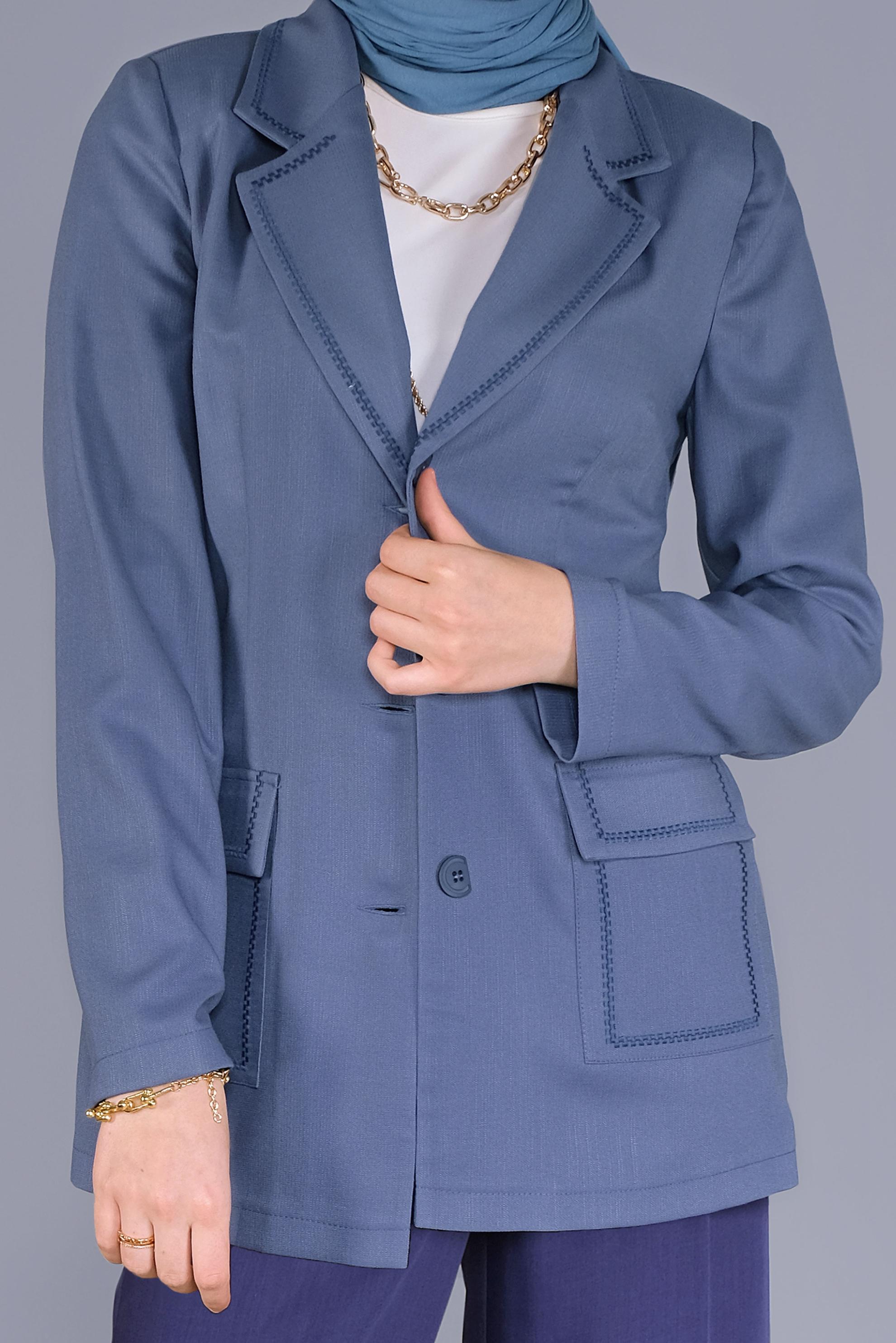 Tesettür giyim LACİVERT KRUVAZE YAKA CEPLİ CEKET 41448	