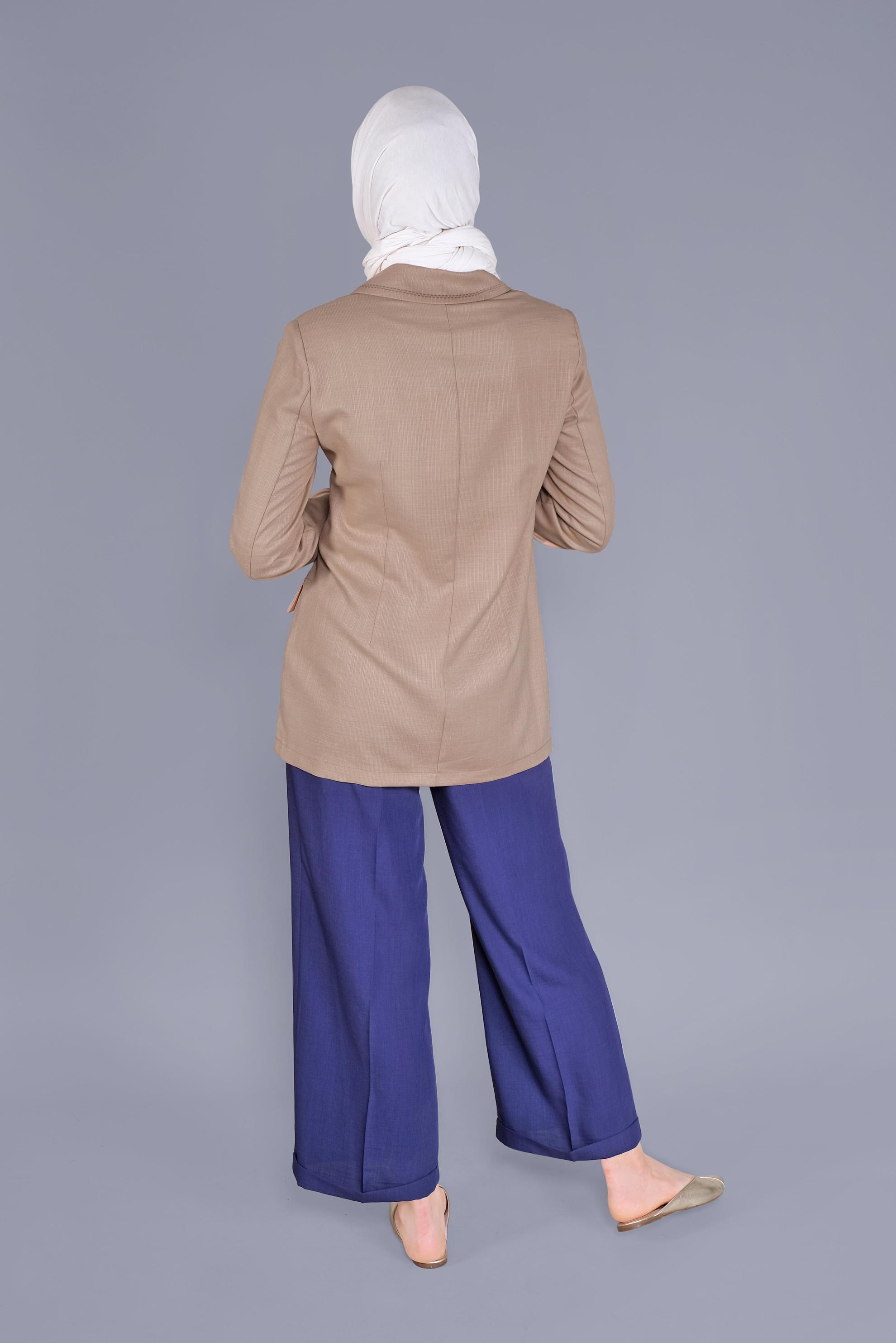 Tesettür giyim KAHVE KRUVAZE YAKA CEPLİ CEKET 41448	