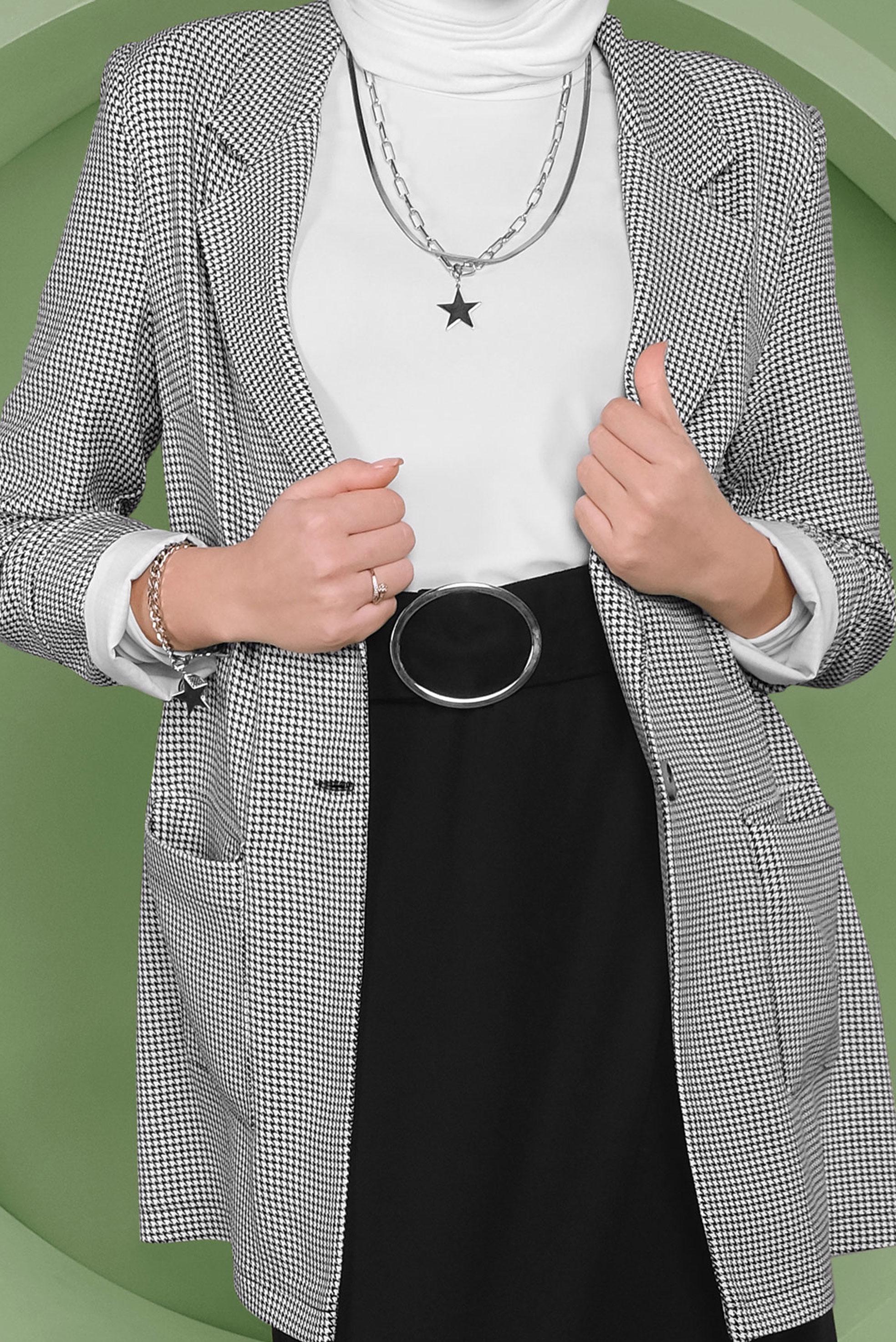 Tesettür giyim SİYAH KAZAYAĞI DESENLİ CEKET 41449