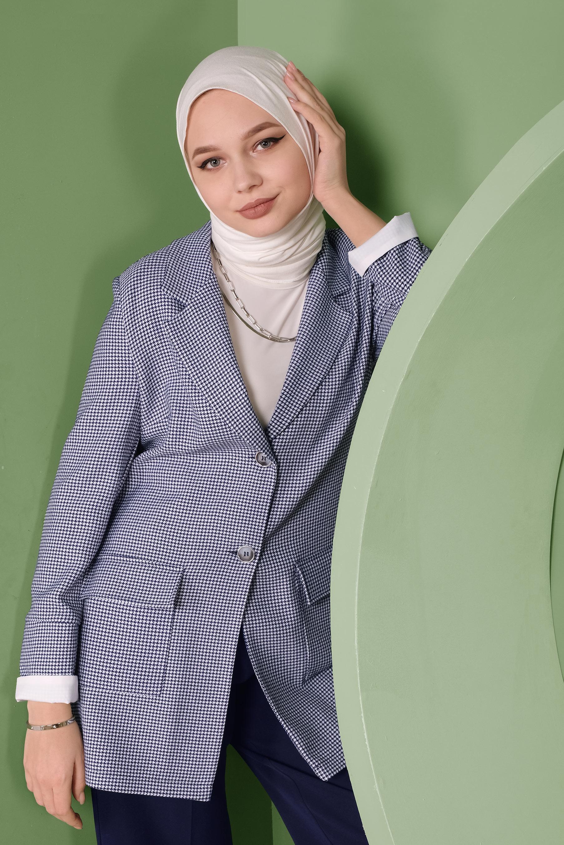 Tesettür giyim LACİVERT KAZAYAĞI DESENLİ CEKET 41449