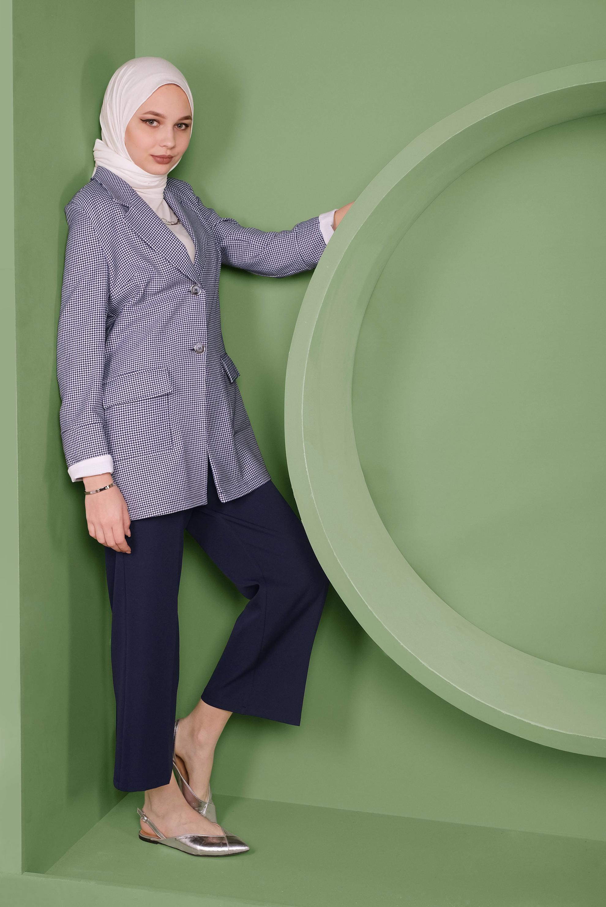 Tesettür giyim LACİVERT KAZAYAĞI DESENLİ CEKET 41449