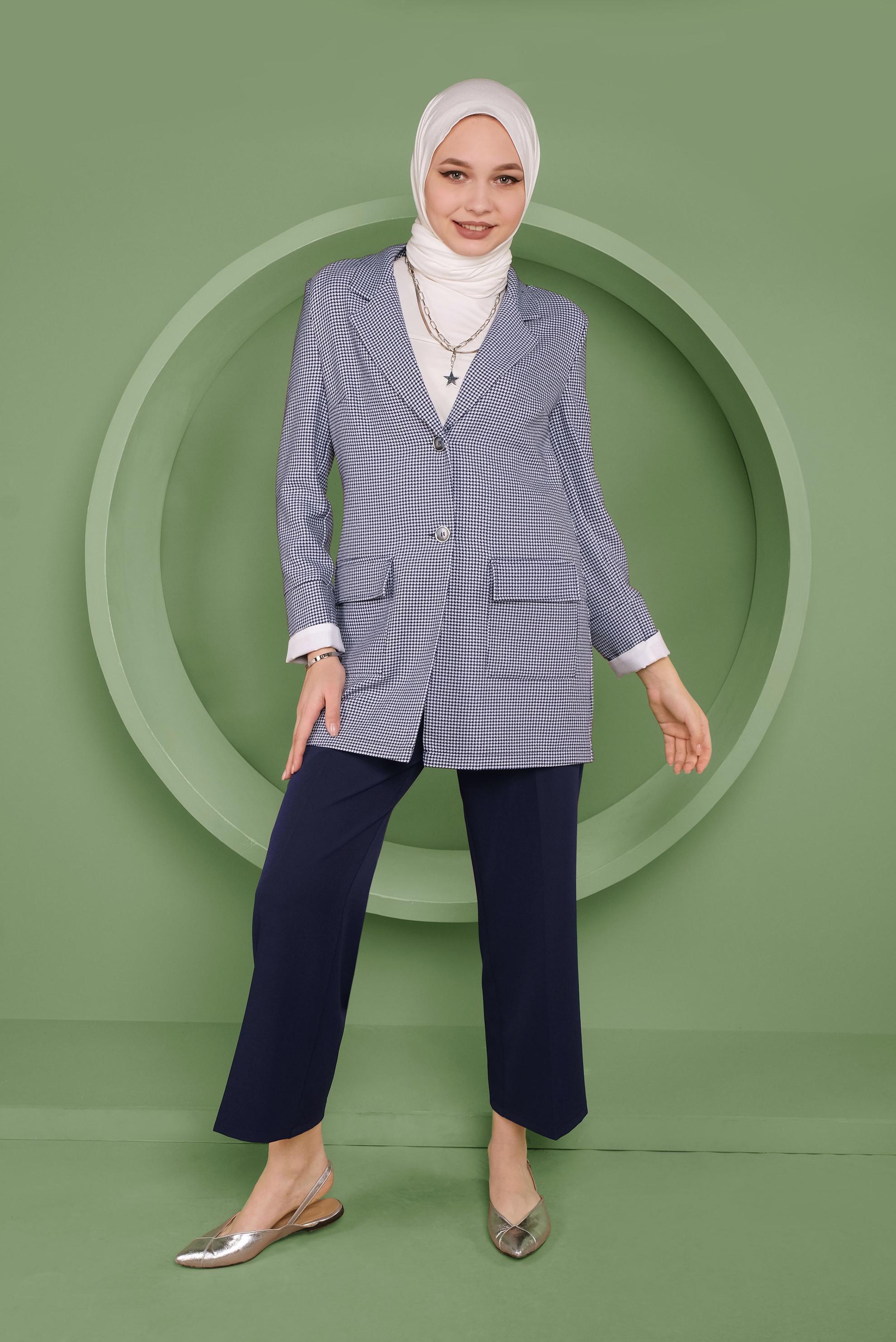 Tesettür giyim LACİVERT KAZAYAĞI DESENLİ CEKET 41449