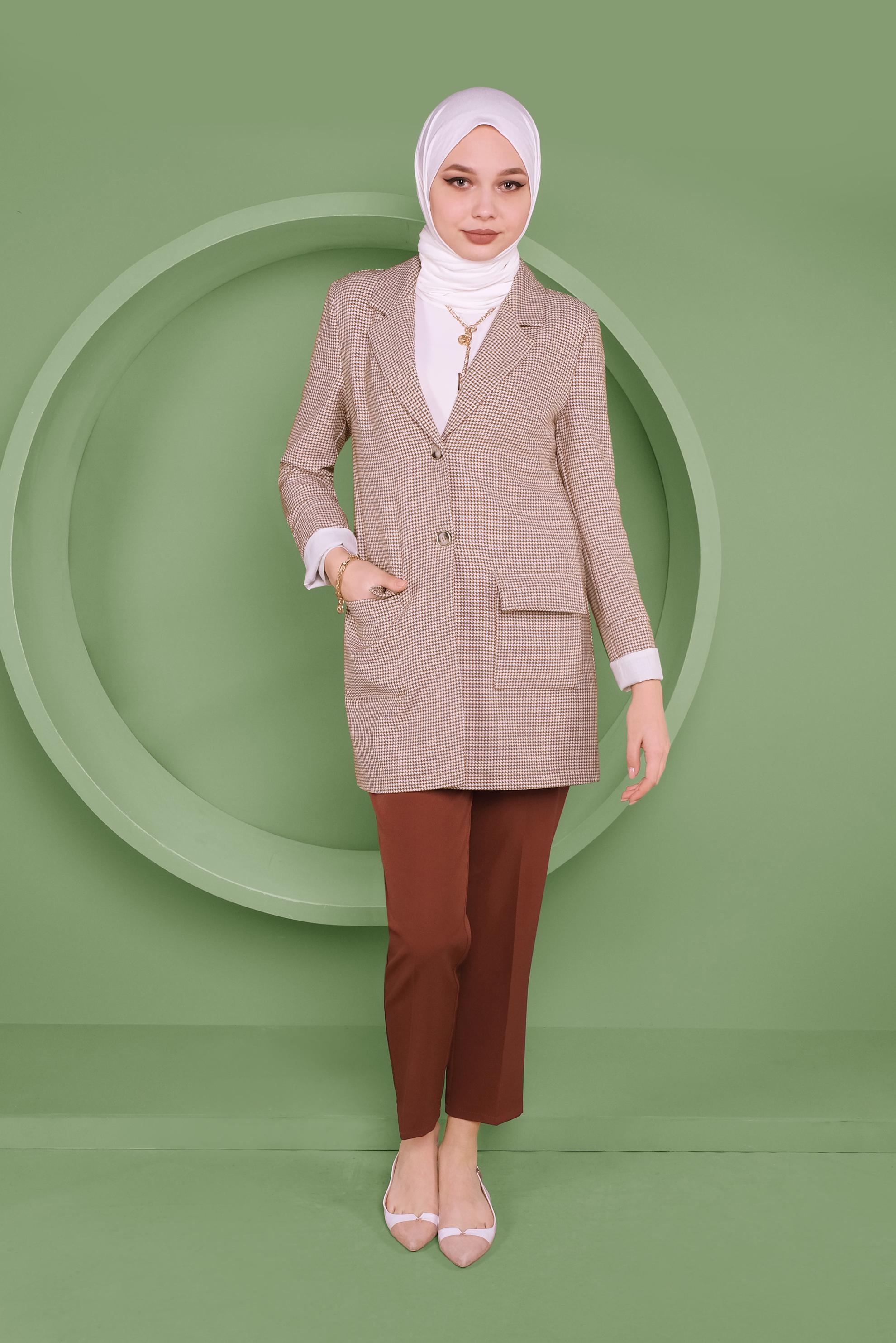 Tesettür giyim TABA KAZAYAĞI DESENLİ CEKET 41449