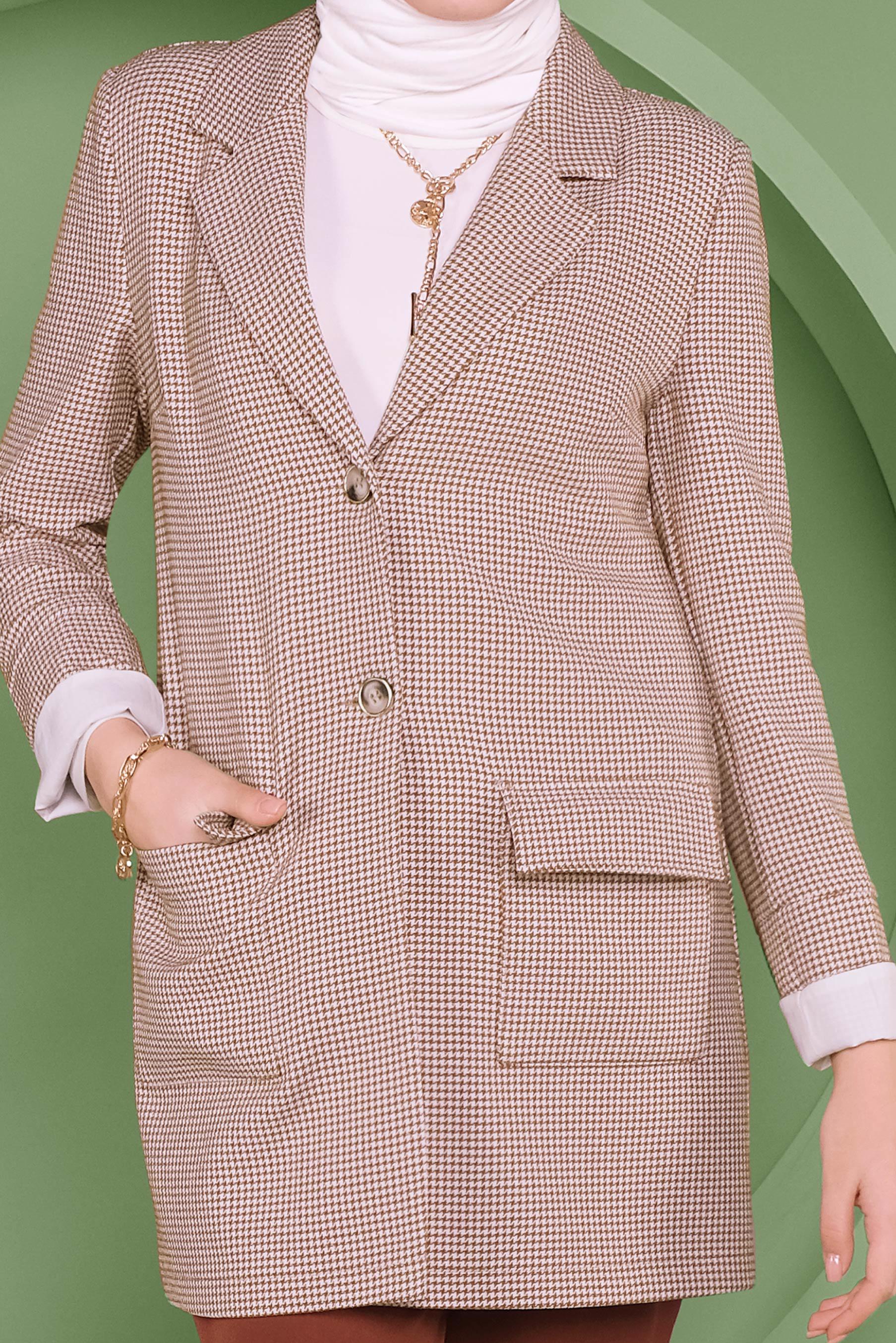 Tesettür giyim TABA KAZAYAĞI DESENLİ CEKET 41449