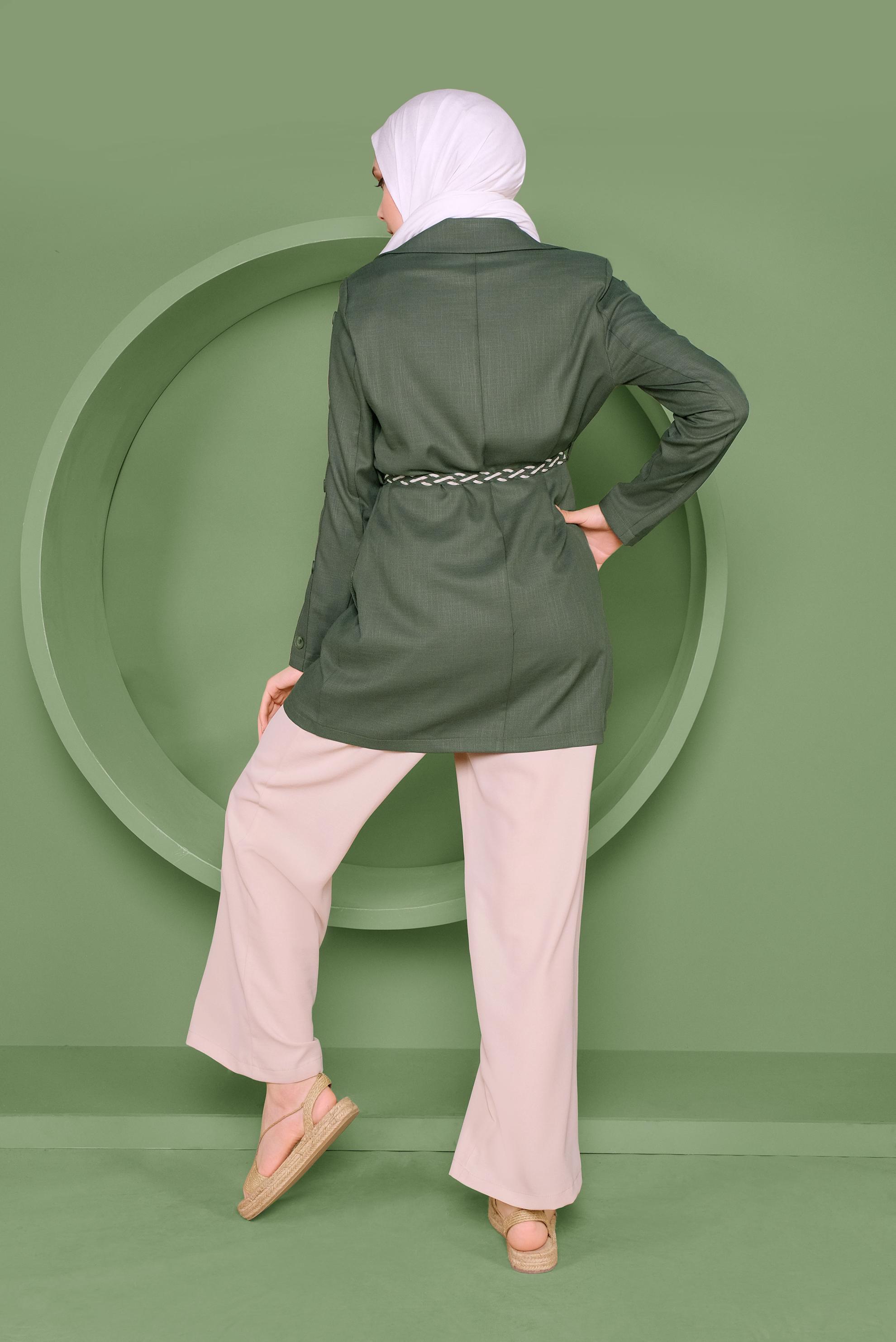 Tesettür giyim HAKİ DÜĞME DETAYLI KRUVAZE YAKA CEKET 41451 