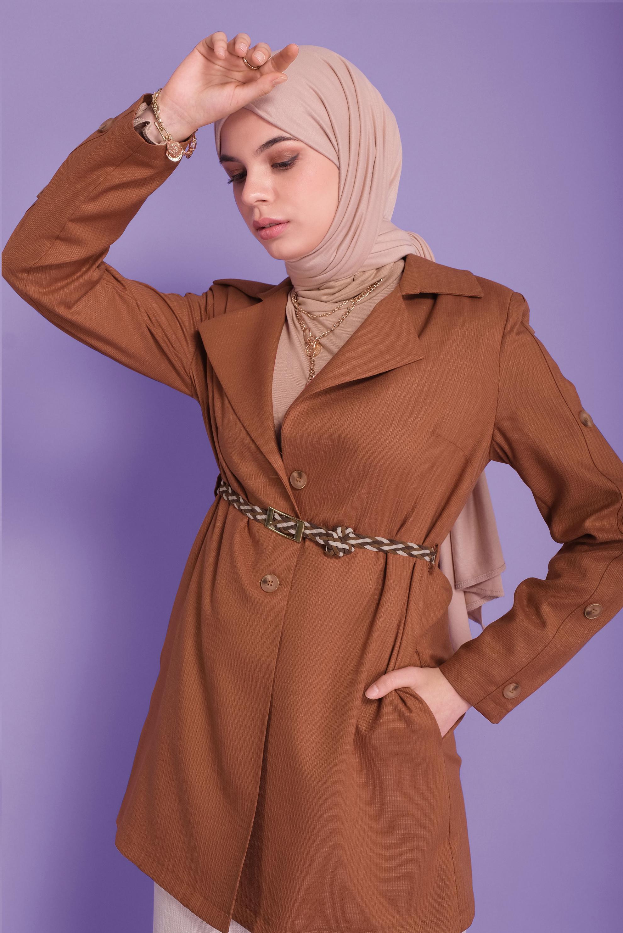 Tesettür giyim TURUNCU DÜĞME DETAYLI KRUVAZE YAKA CEKET 41451 