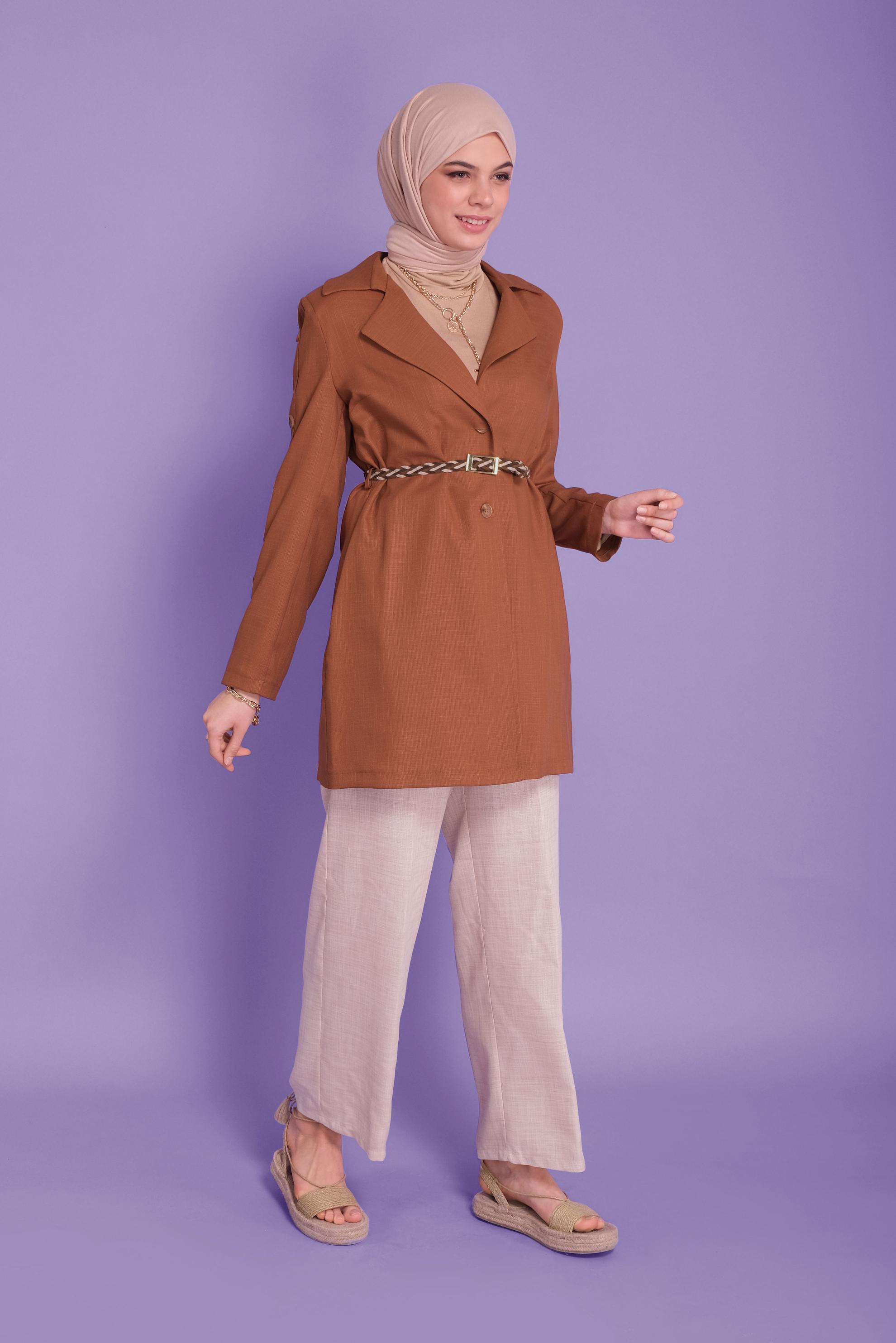 Tesettür giyim TURUNCU DÜĞME DETAYLI KRUVAZE YAKA CEKET 41451 