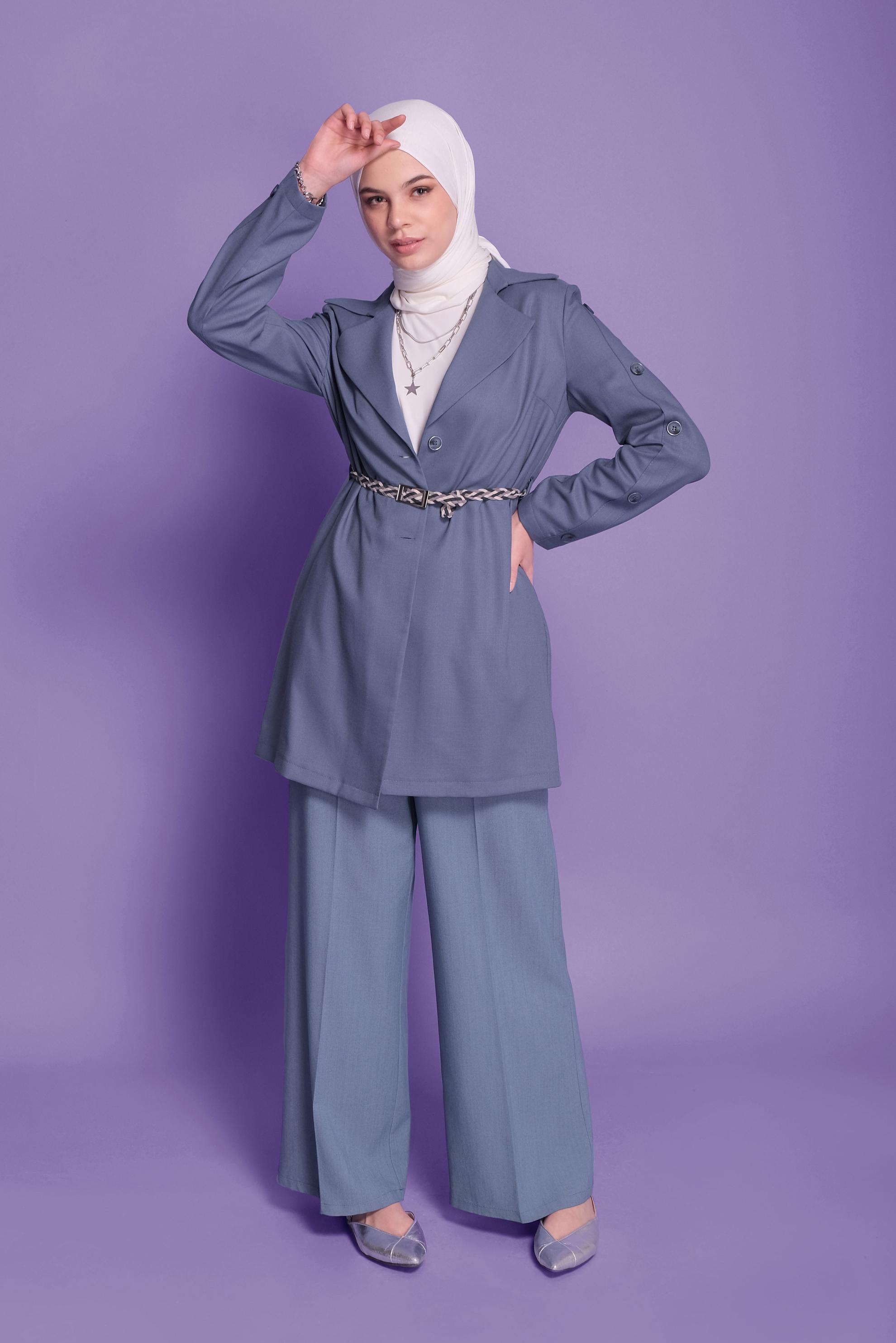 Tesettür giyim LACİVERT DÜĞME DETAYLI KRUVAZE YAKA CEKET 41451 