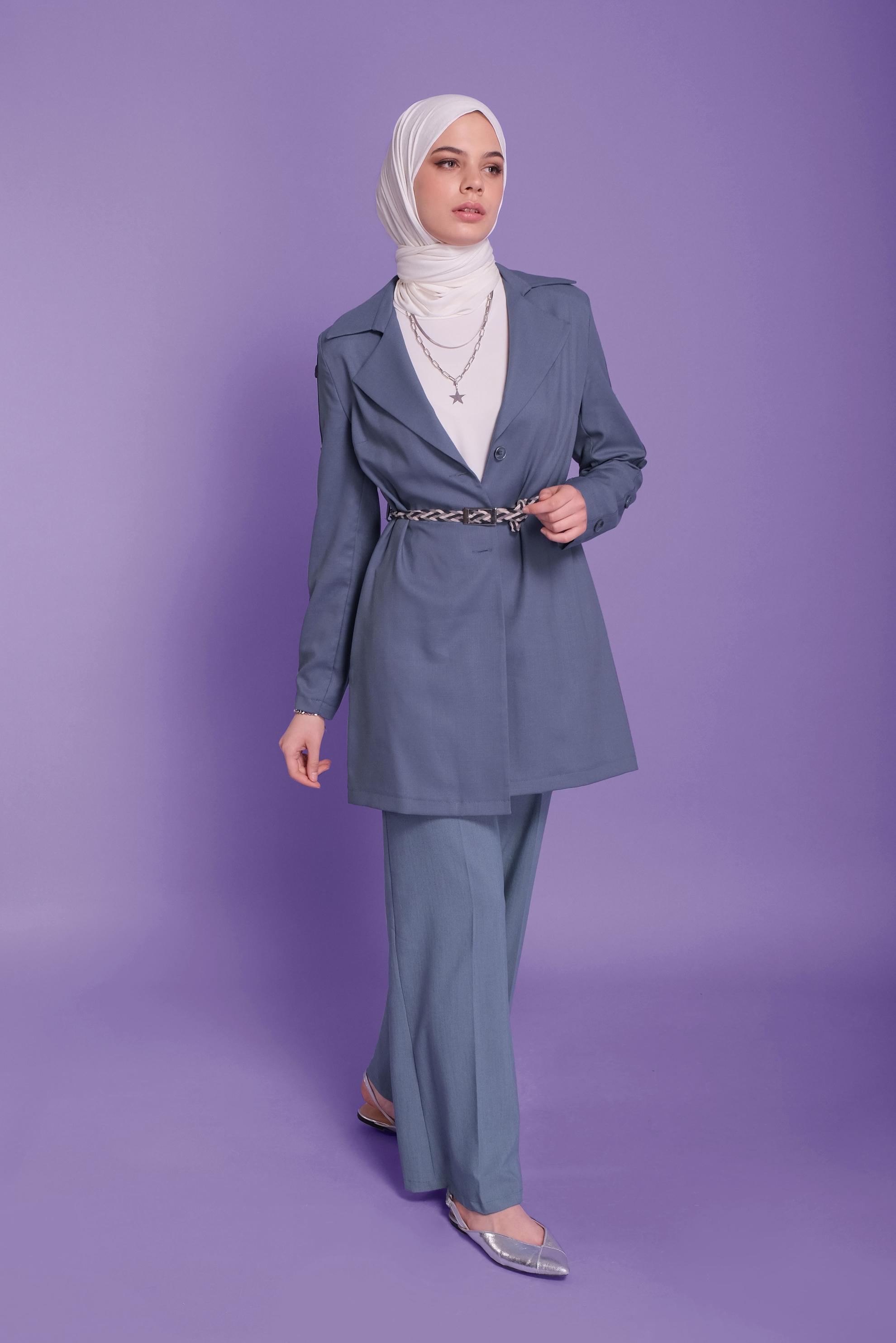 Tesettür giyim LACİVERT DÜĞME DETAYLI KRUVAZE YAKA CEKET 41451 