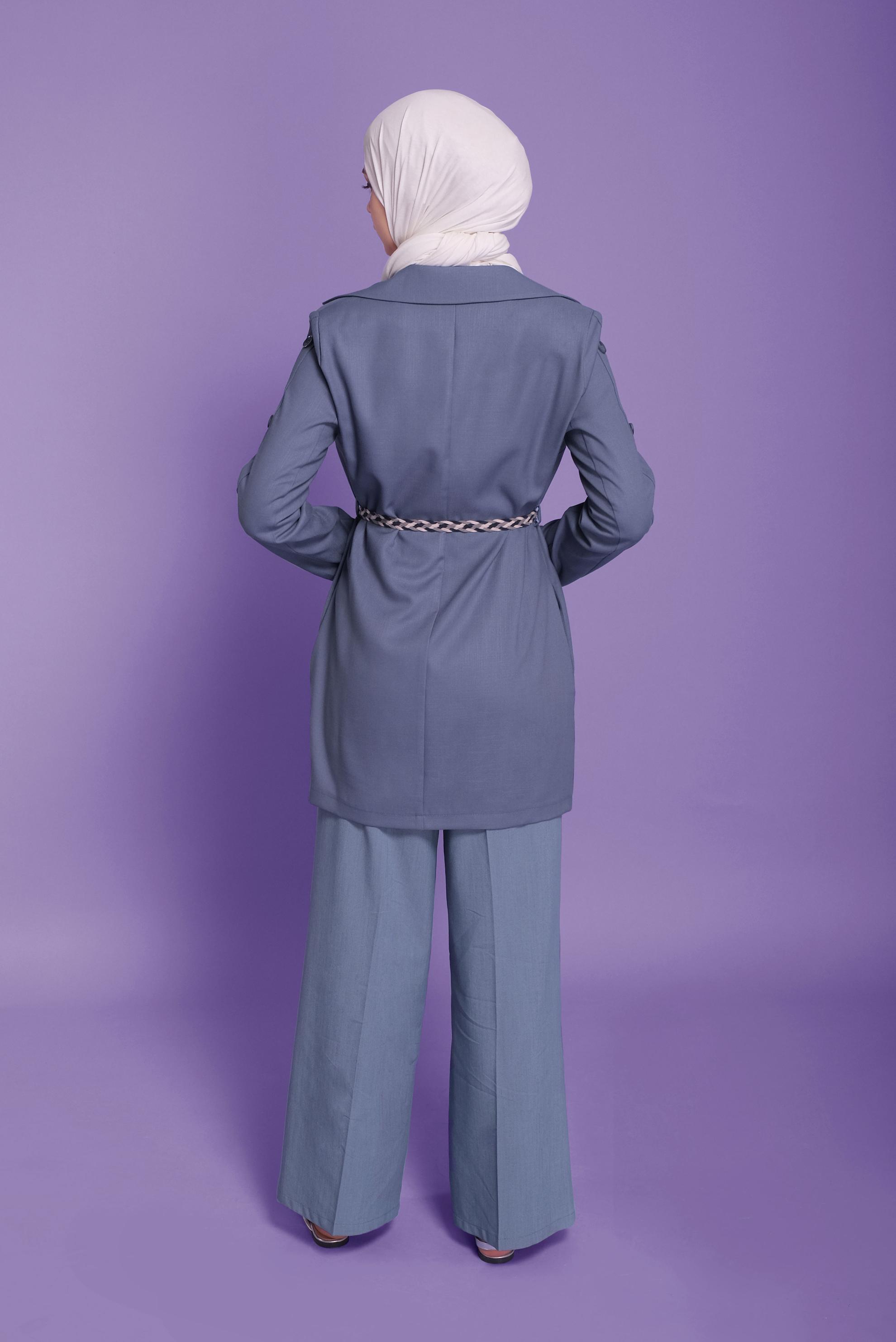 Tesettür giyim LACİVERT DÜĞME DETAYLI KRUVAZE YAKA CEKET 41451 