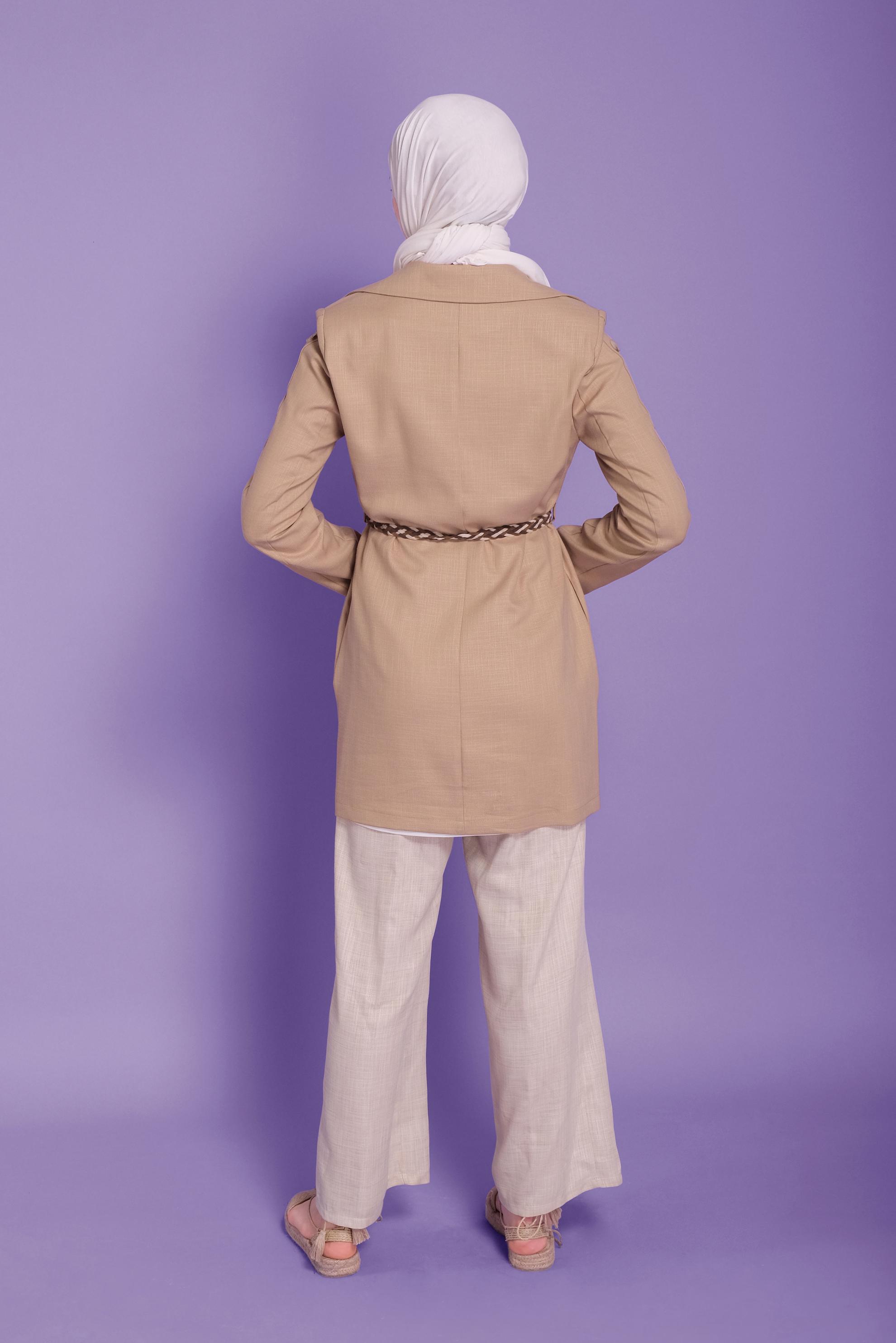 Tesettür giyim KAHVE DÜĞME DETAYLI KRUVAZE YAKA CEKET 41451 