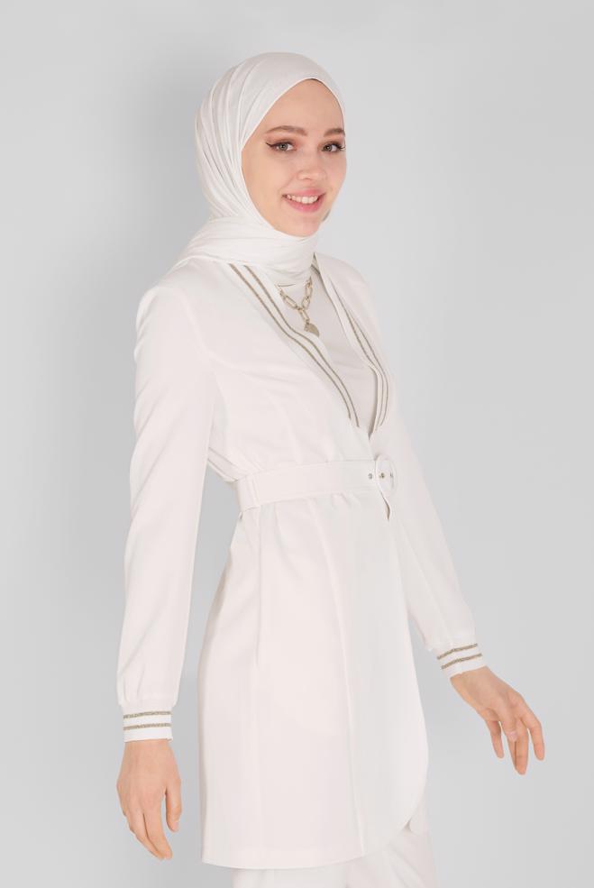 Hijab-Kleidung WEISS SİMLİ ŞERİT LASTİK DETAYLI CEKET 41468 - ALVİNA